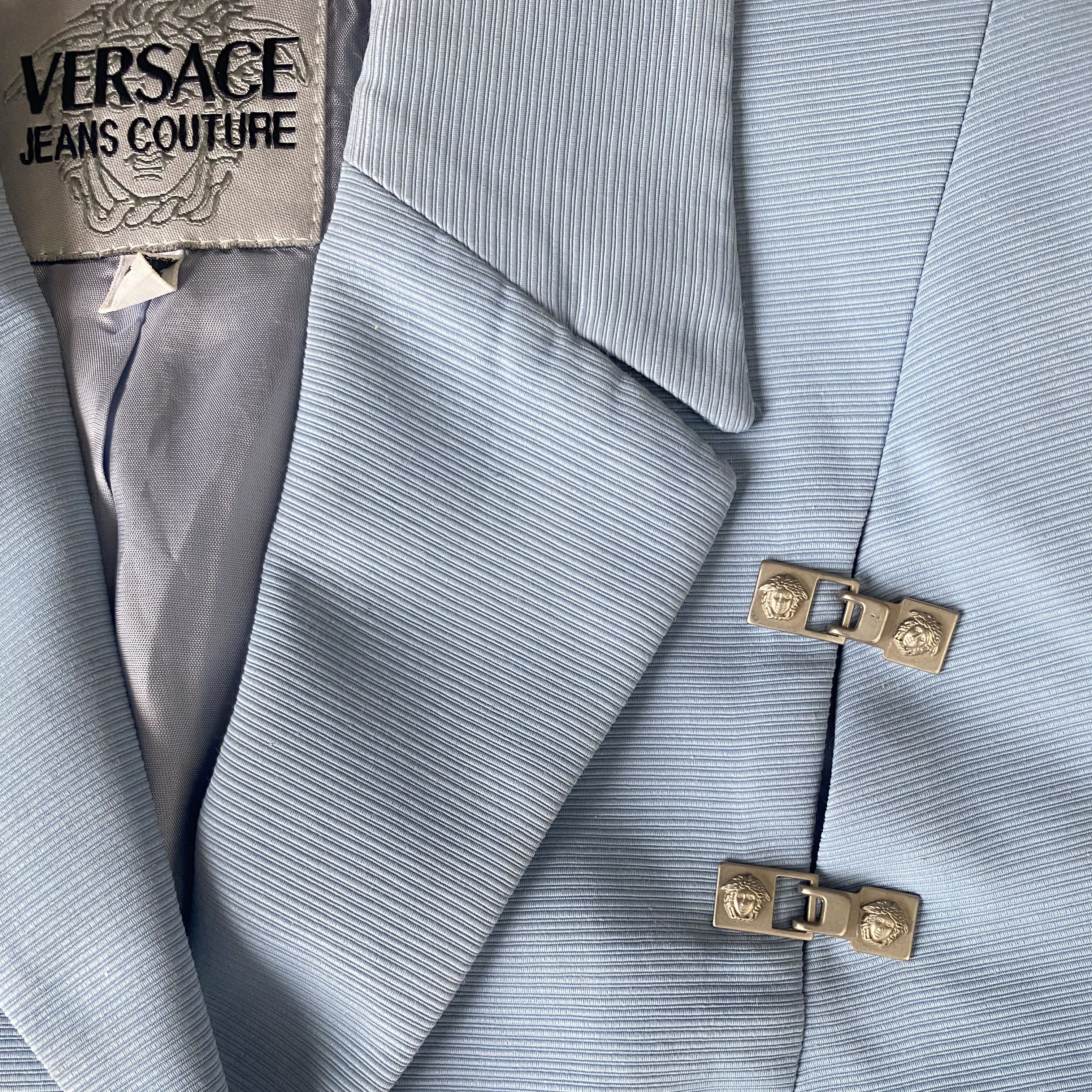 Versace Jeans Couture Vintage Powder Blue Blazer Jacket & Skirt Suit Set Size S / US 4 / IT 40 - 8 Thumbnail