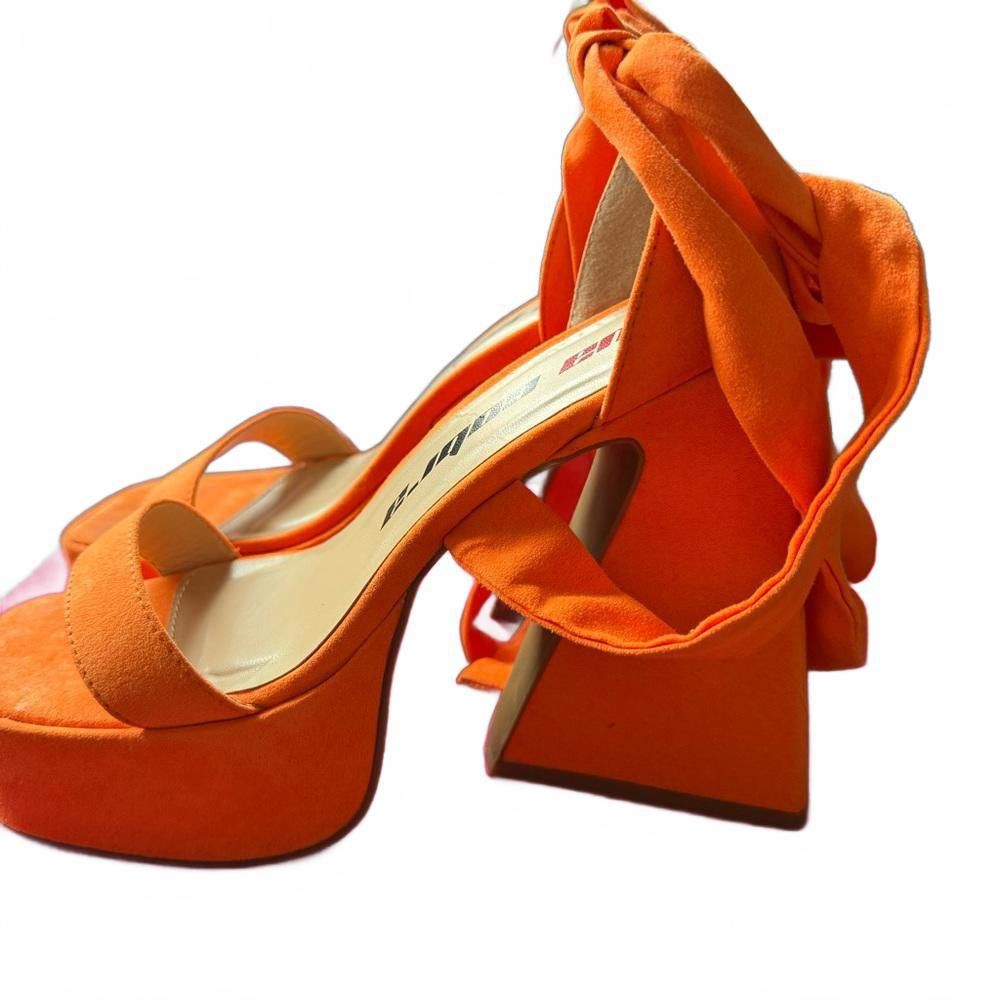 Cobra Eye-Catching Orange Platform Heels with Ties Size US 8.5 / IT 38.5 - 3 Thumbnail