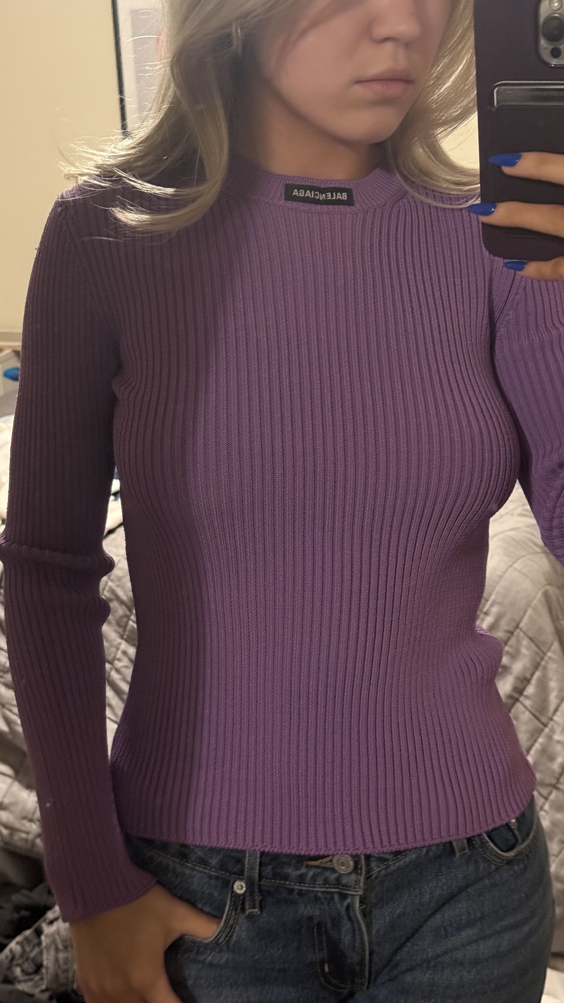 Balenciaga Lace viscose knit crewbeck in lilac Size S / US 4 / IT 40 - 4 Thumbnail