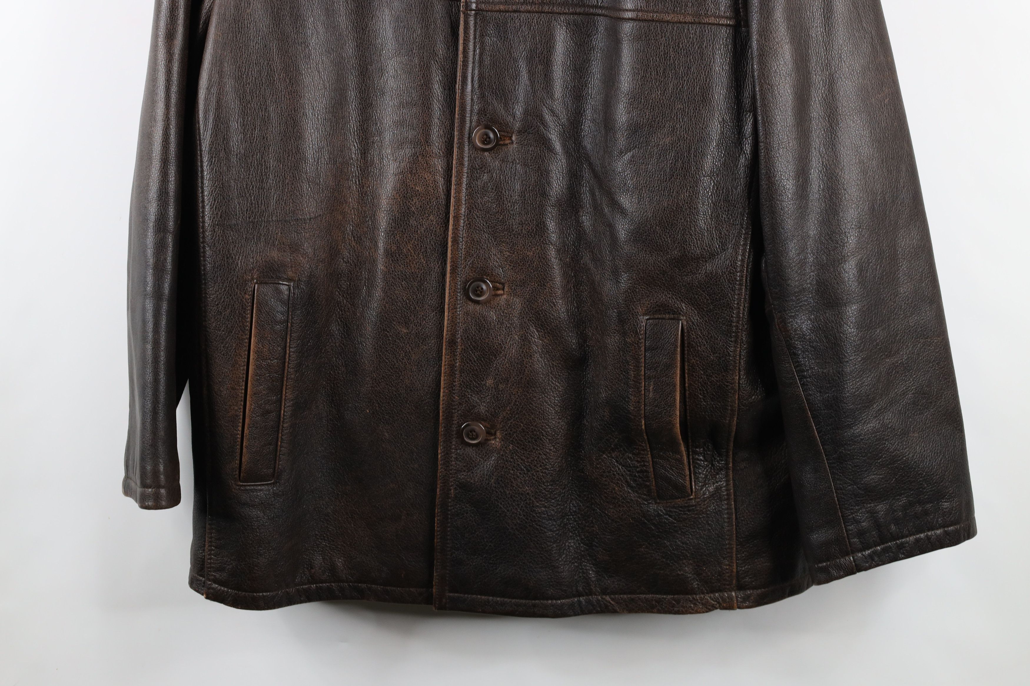 Vintage Vintage 90s Streetwear Quilted Leather Shirt Jacket Brown Size US L / EU 52-54 / 3 - 3 Thumbnail