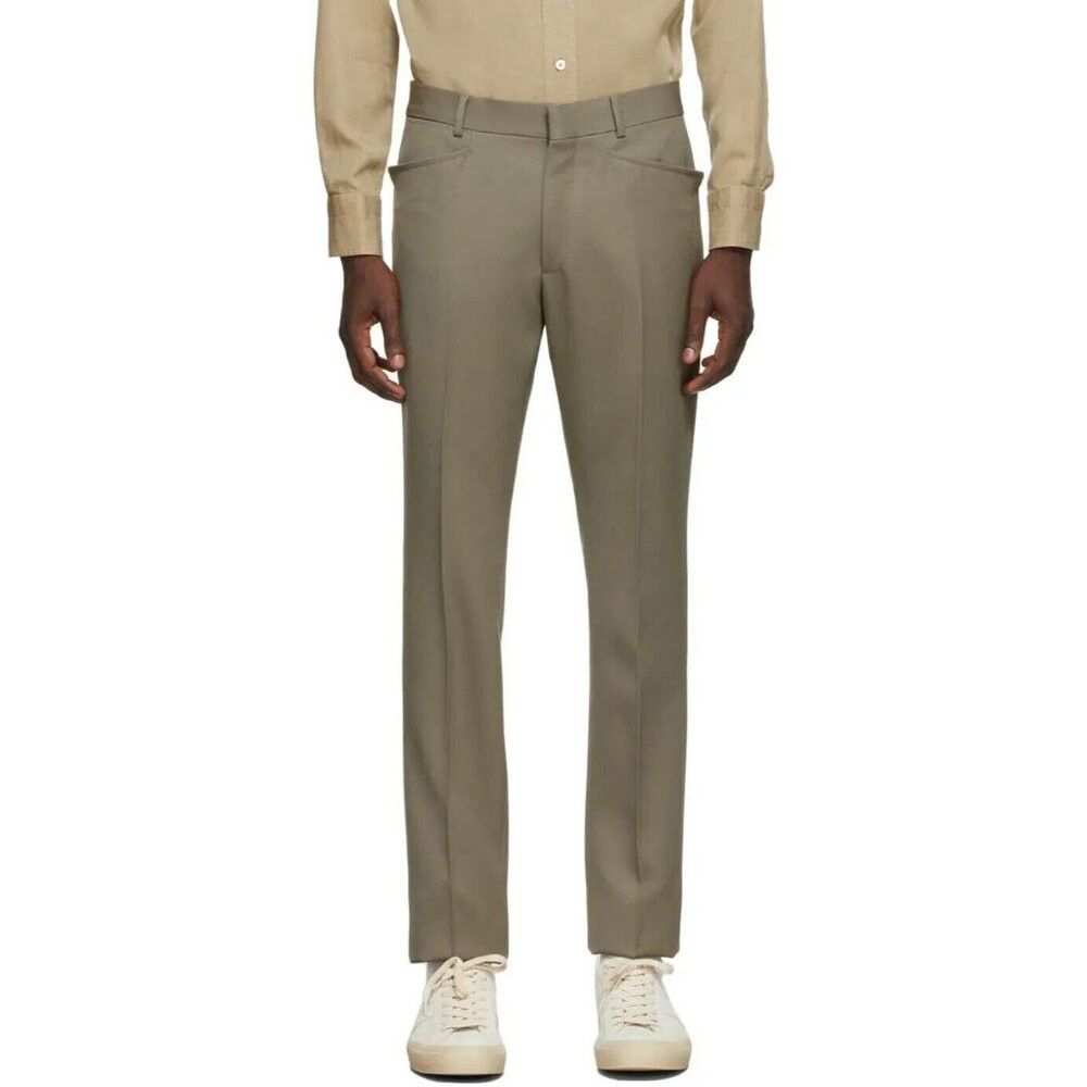 image of Tom Ford Wool Gabardine Atticus Trousers Us M Reg Green Def, Men's (Size 32)