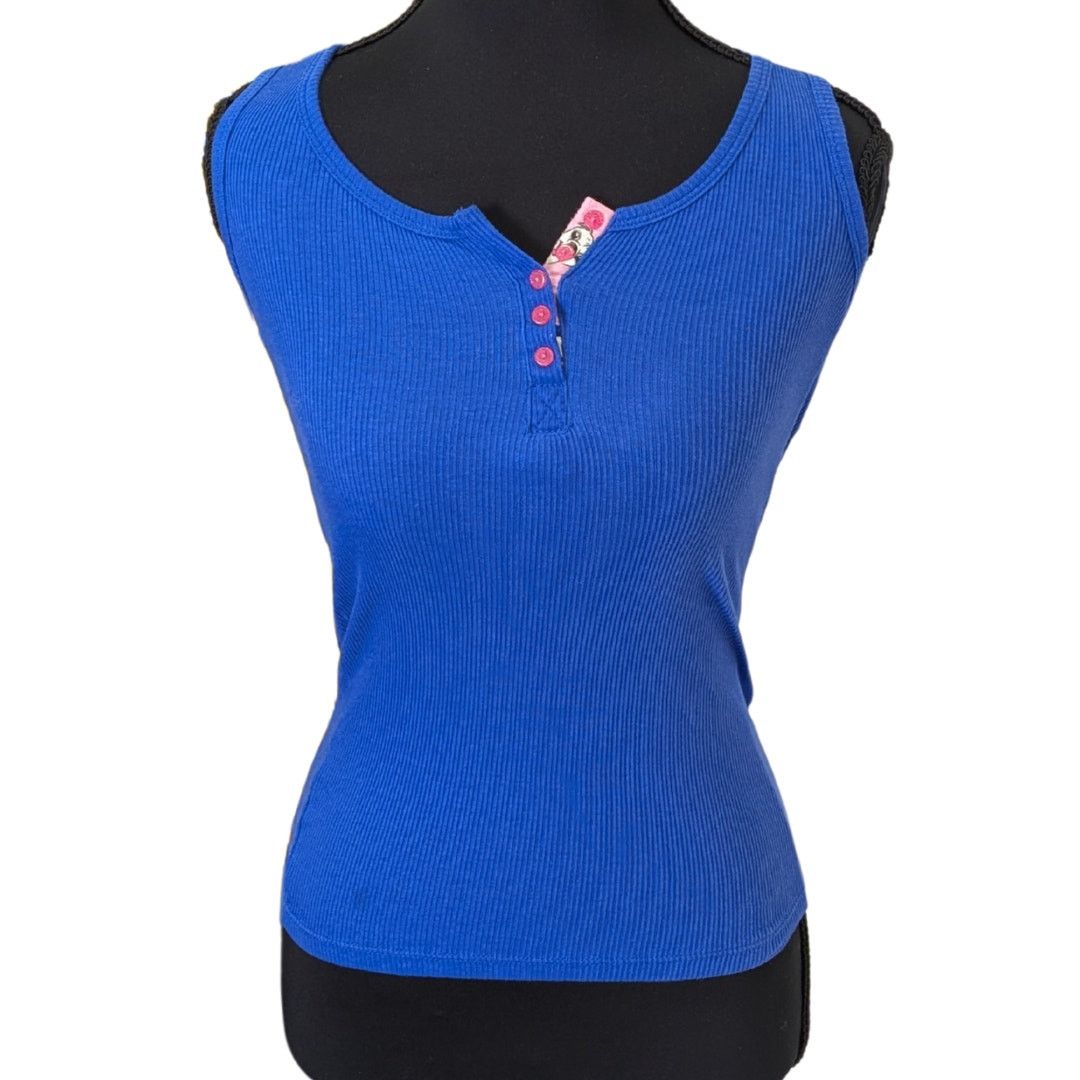 Vintage Vintage Sleep Riot Y2K Fitted Blue Tank Top | Women's M Size M / US 6-8 / IT 42-44 - 1 Thumbnail