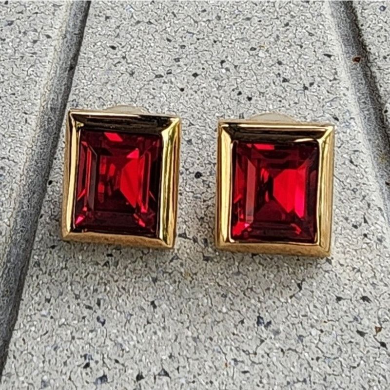 Swarovski SAL Swarovski Red Crystal Gold Plated Rectangle Earrings Size ONE SIZE - 3 Thumbnail
