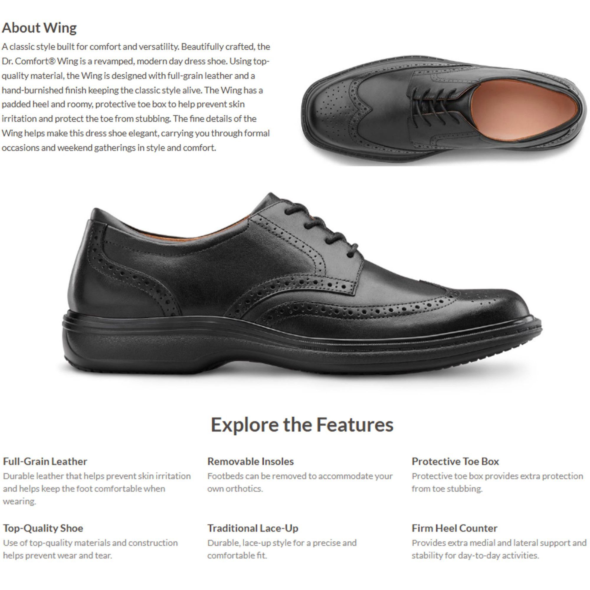 Other Dr. Comfort Wing 8329 Brown Leather Wingtip Derby Mens 9M Size US 9 / EU 42 - 7 Thumbnail