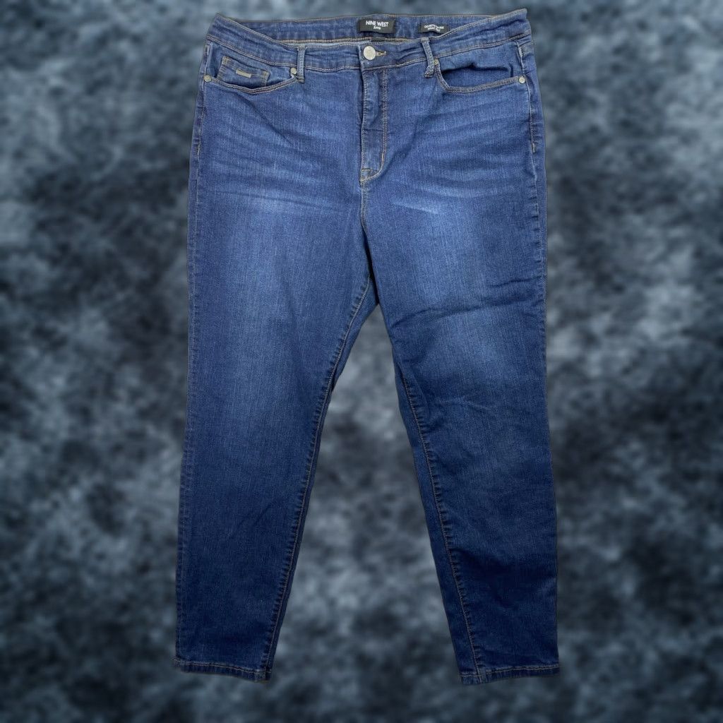 Nine West Nine West Jeans Womens 16 Skinny High Rise Dark Wash Blue Denim - 5-Pocket Stretch Cotton Blend Zipper Button Classic Size 38" / US 16 / IT 52 - 1 Thumbnail