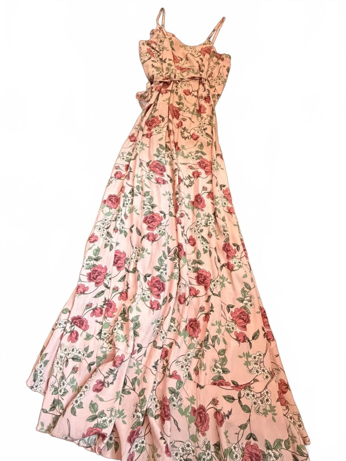 Other Yumi Kim Meadow Maxi Pink Roses Dress Ruffle Hi Low Sleeves Size XS / US 0-2 / IT 36-38 - 2 Thumbnail