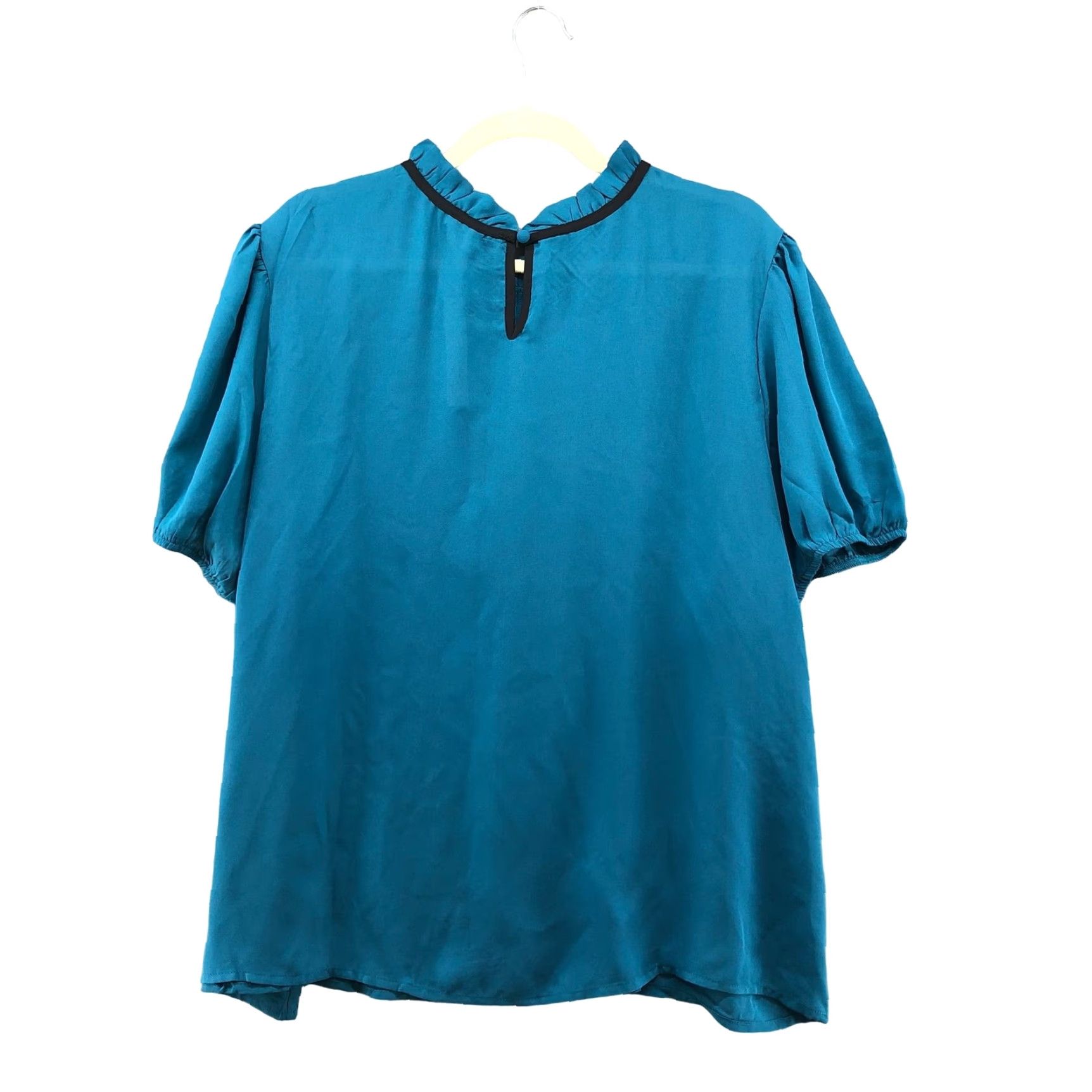 Vintage VINTAGE Reese Short Sleeve Blouse Womens 3X Blue Ruffle Neckline Chiffon Lace Size XXL / US 16-18 / IT 52-54 - 2 Thumbnail