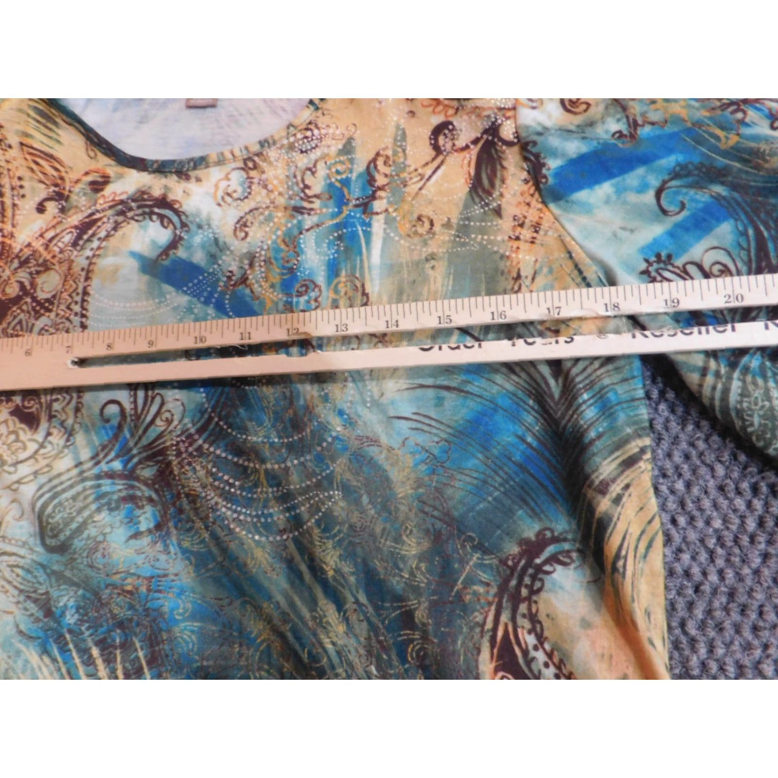 Vintage White Stag Blouse Womens Medium Green Stretch Crew Neck Long Sleeve Pullover Ruffle Floral Casual Polyester Rayon Basic Size M / US 6-8 / IT 42-44 - 6 Thumbnail