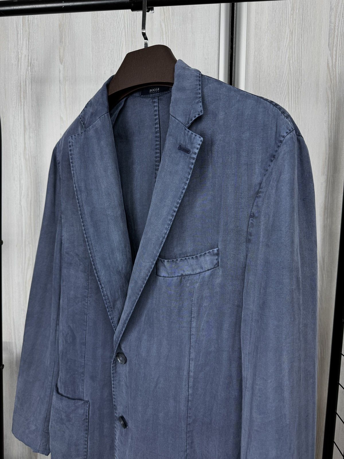 Boggi Boggi Milano blue striped stone washed linen blend blazer Size 42R - 5 Thumbnail