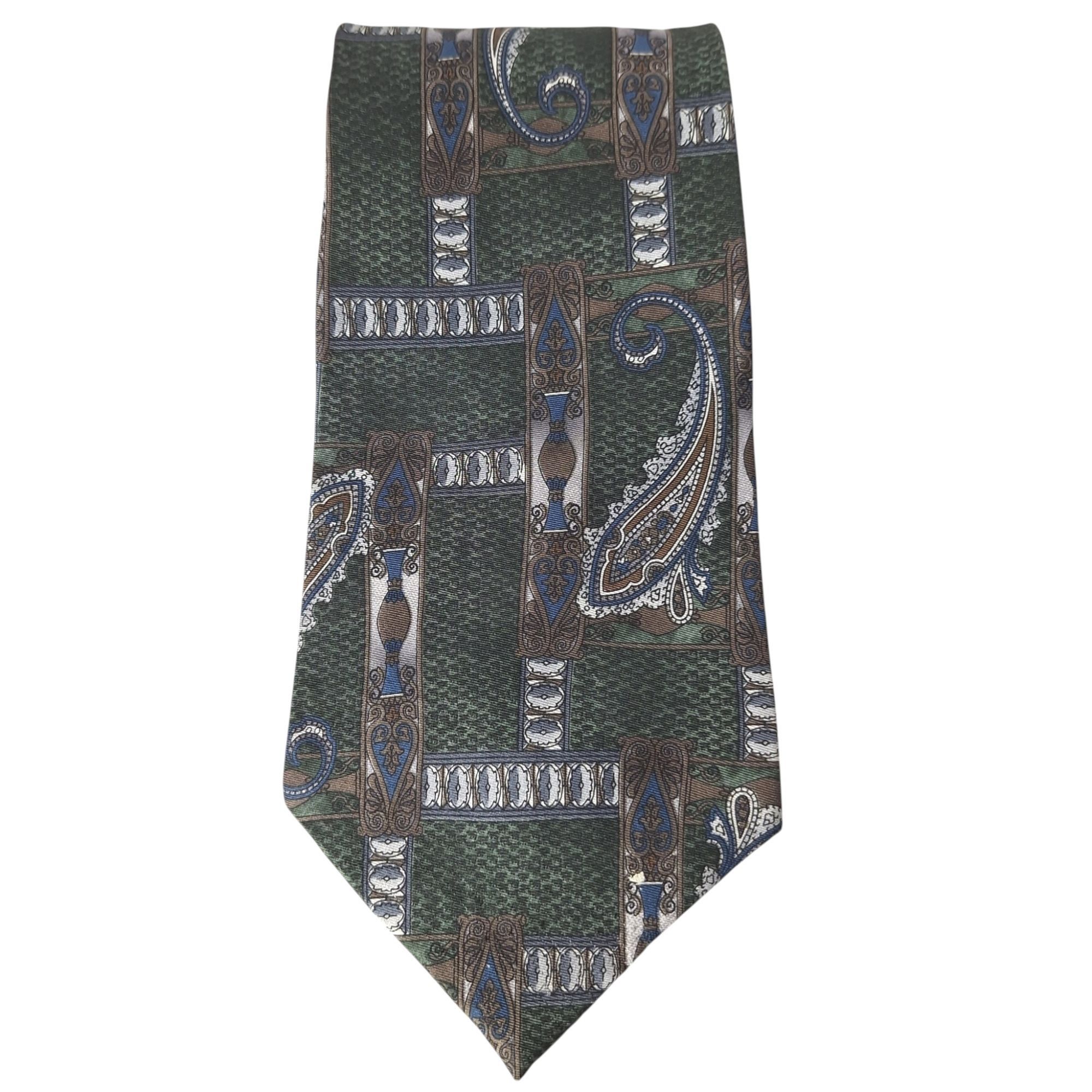 Van Heusen 417 by Van Heusen Silk Tie Paisley Geometric Floral Green Bl Size ONE SIZE - 4 Thumbnail