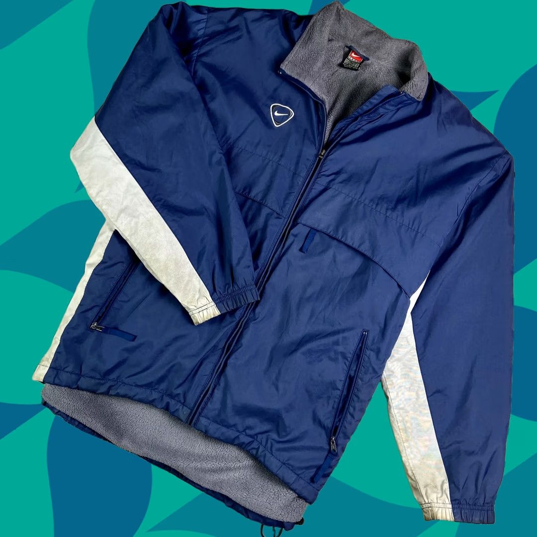 Nike Mens Bomber Jacket Vintage Size L Blue Nylon Jacket, Men's