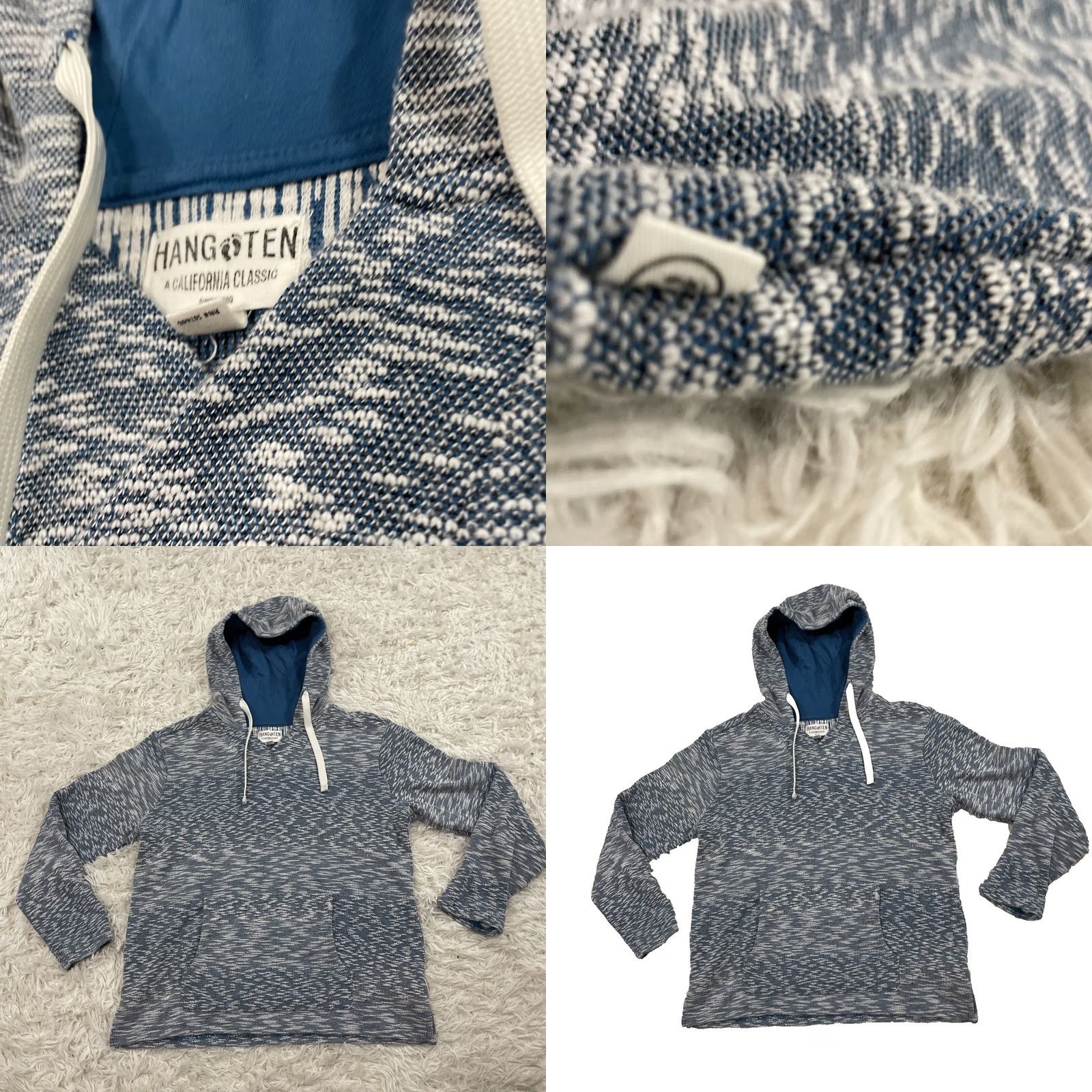 Hang Ten Hang Ten Hoodie Adult L Blue Gray Stripe Surf Beach Pullover Hooded Knit Sweatshirt Sweatshirt Size US L / EU 52-54 / 3 - 10 Thumbnail
