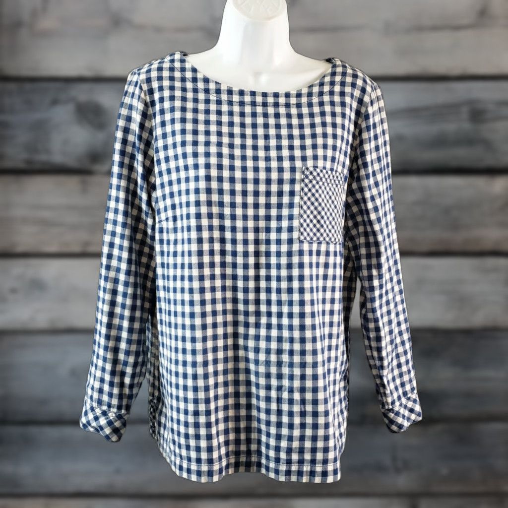 J. Jill J Jill Womens Top M Blue White Gingham Back Buttons Long Sleeve Cotton Blouse Size M / US 6-8 / IT 42-44 - 1 Thumbnail