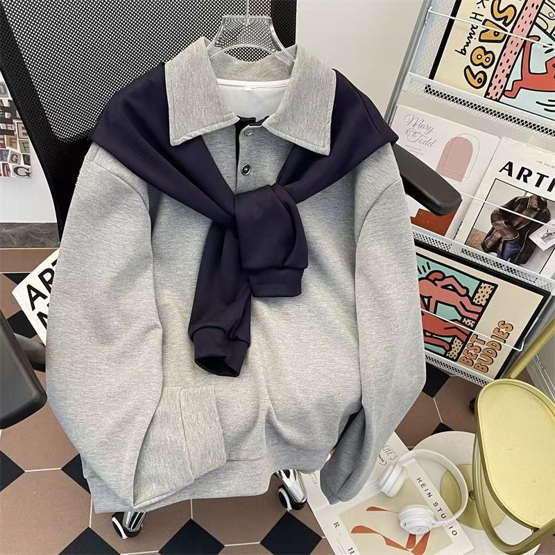 Vintage Grey & Navy Fake Two-Piece Polo Sweatshirt Size US M / EU 48-50 / 2 - 3 Thumbnail
