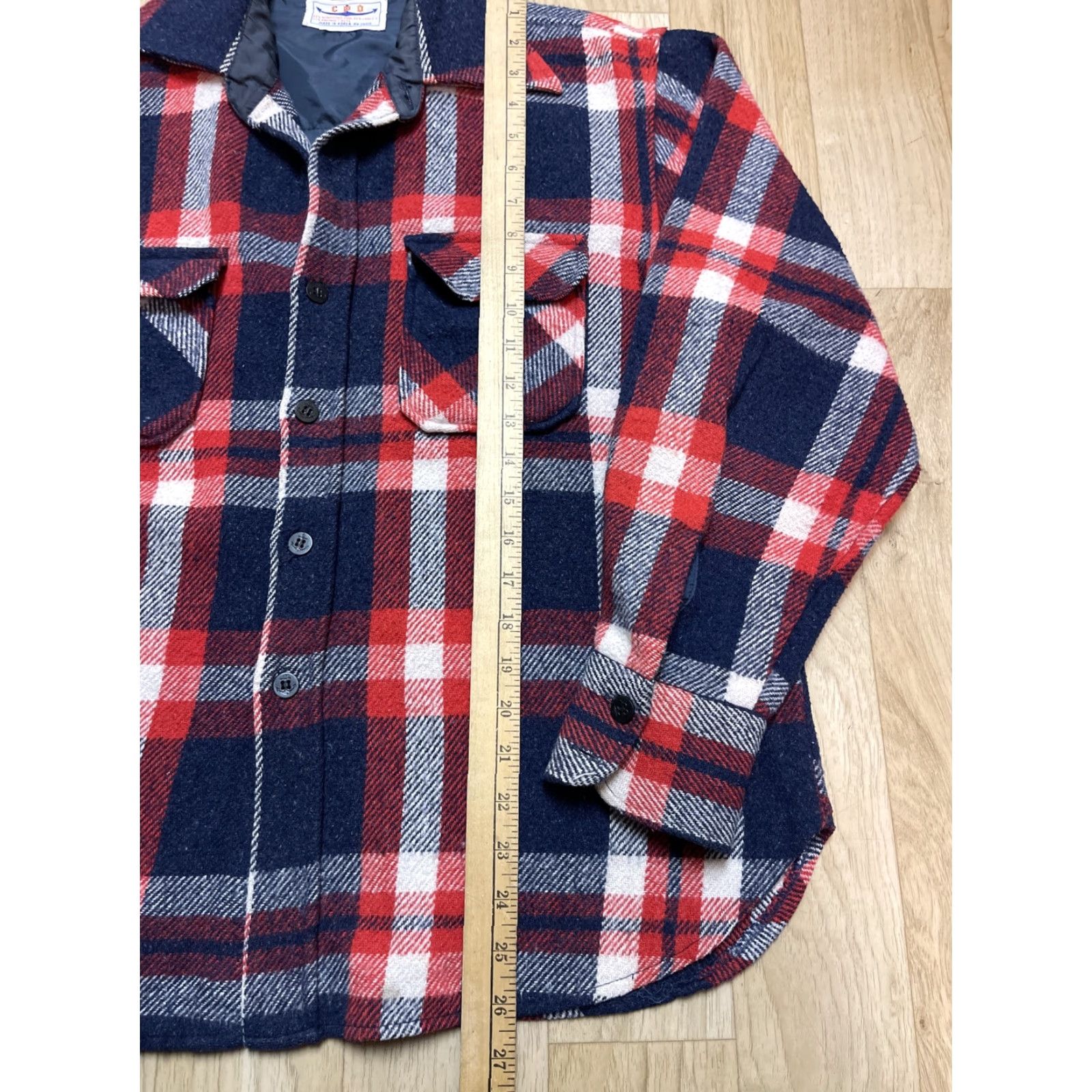 VINTAGE CPO Shirt Jacket Plaid Wool Blend Button-Up 70s Medium Anchor Buttons Unisex Adults Boys Girls (Color Multicolor)