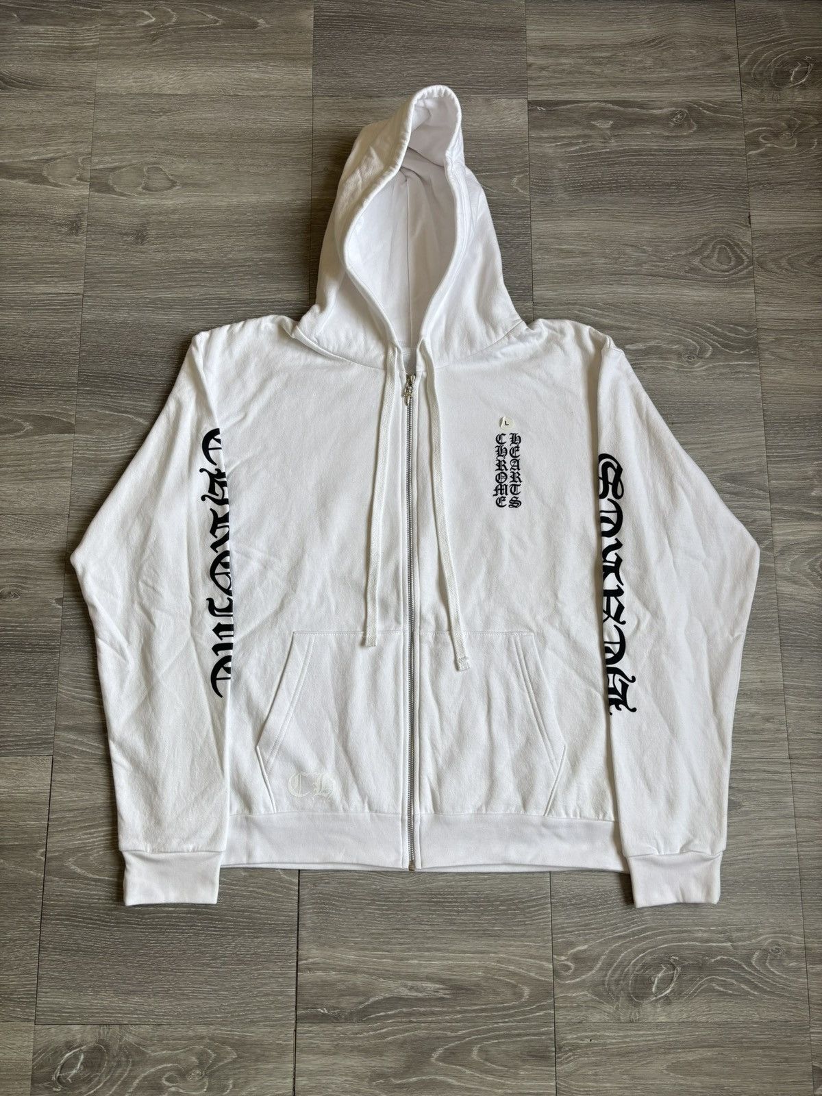 Chrome Hearts Chrome Hearts White Vertical Logo Zipup Hoodie Size US L / EU 52-54 / 3 - 1 Thumbnail