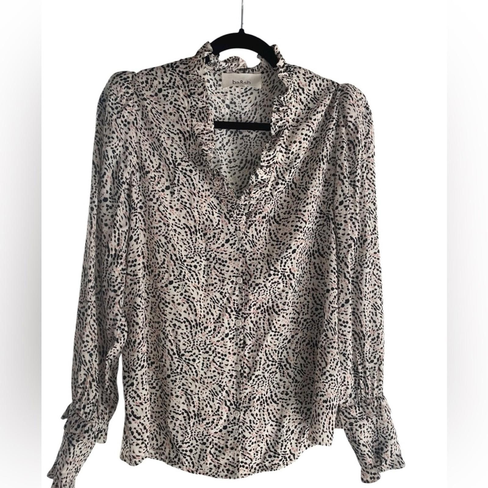 ba&sh ba&sh Paris Lady Shirt – Animal Print Ruffle Blouse Size S / US 4 / IT 40 - 2 Thumbnail