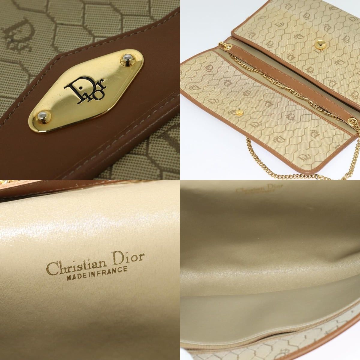 Dior DIOR Honeycomb Canvas Chain Shoulder Bag Pvc Beige Gold Size ONE SIZE - 11 Thumbnail