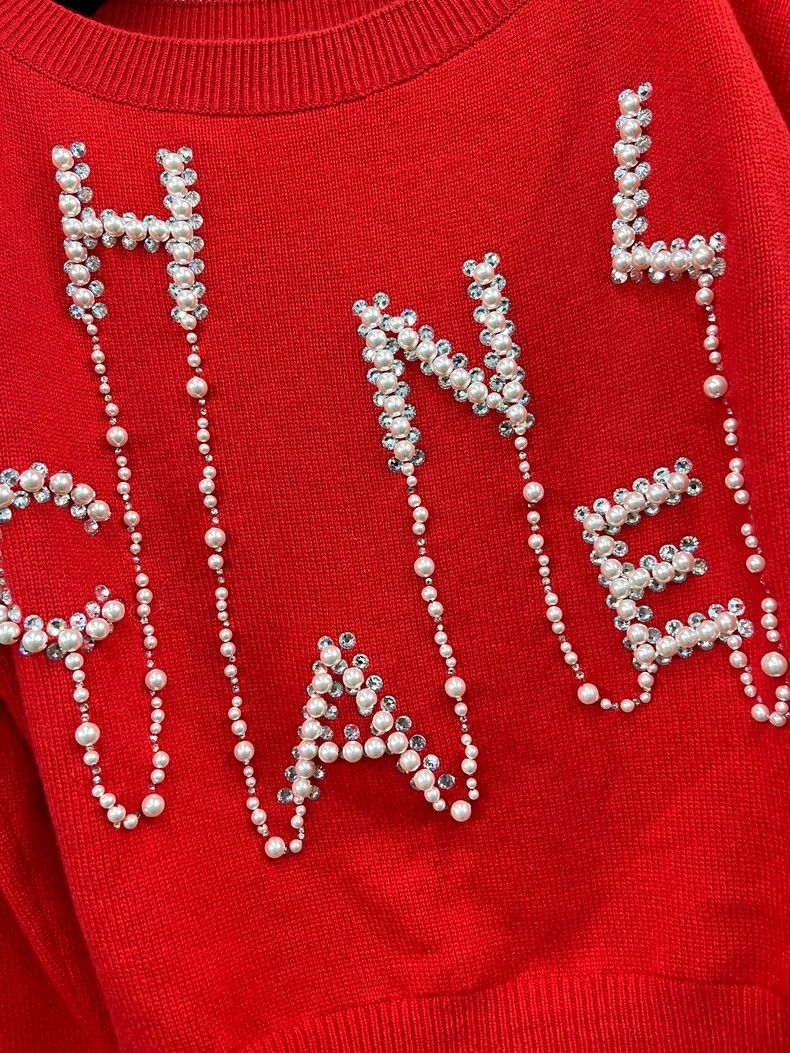 Chanel Chanel Red Heavy Industry Pearl Chain Cashmere Sweater Size XS / US 0-2 / IT 36-38 - 2 Thumbnail