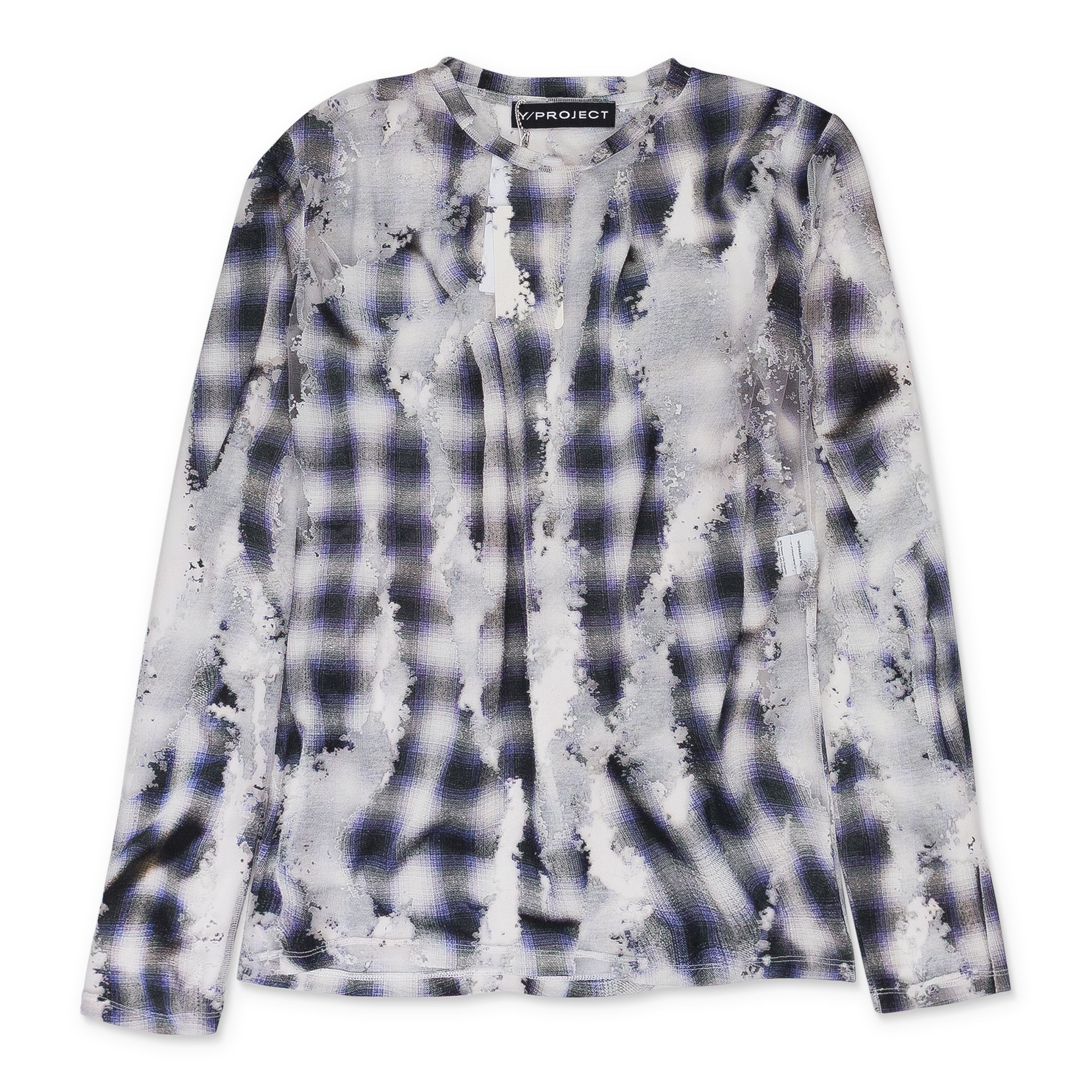 BLUE CHECK LONG SLEEVE WITH DEVORE EFFECT T-SHIRT SIZE L