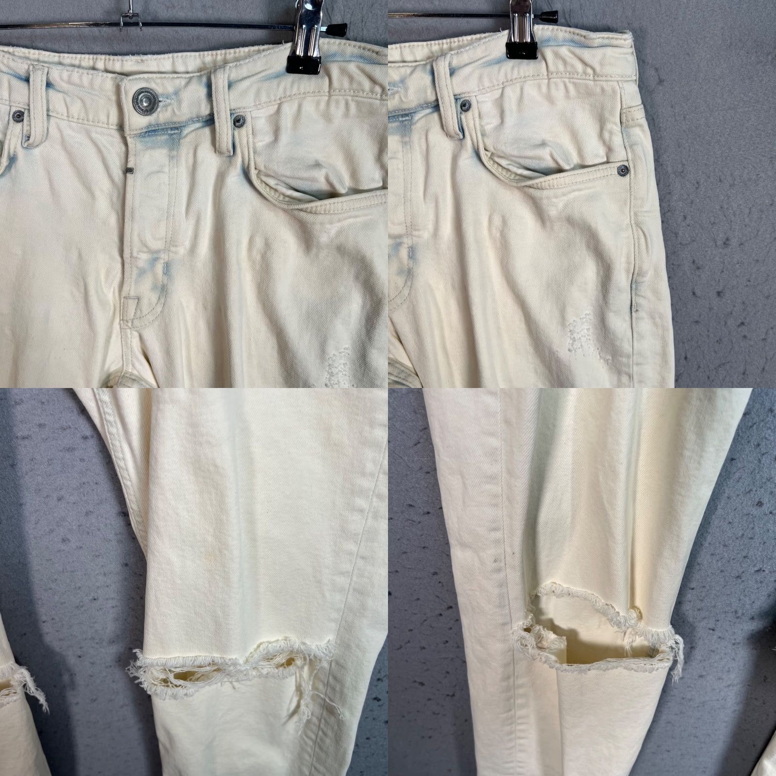 Allsaints AllSaints Jeans Slim Distressed White Denim 30 Mens 5-Pocket Rise Mid 10-12 Inseam 32 Regular Vintage No Pattern Solid Cotton Blend Shirt? Size US 30 / EU 46 - 9 Thumbnail