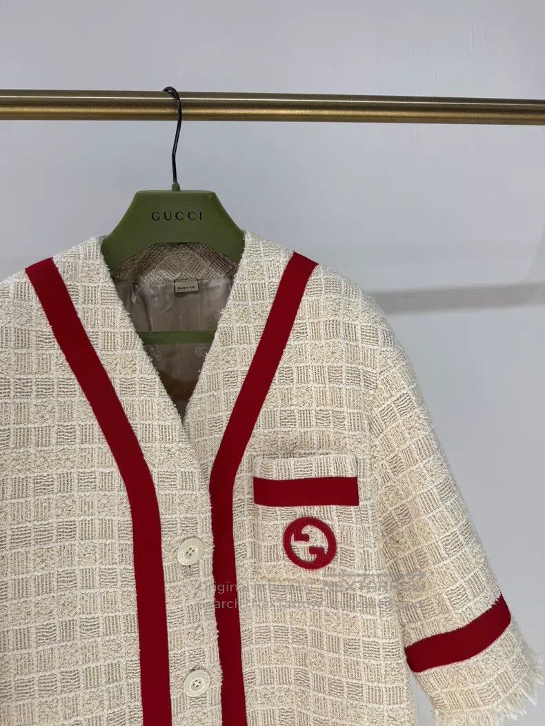 Gucci Gucci Tweed beige red rice contrast colour coat Size XXS / US 00 / IT 34 - 3 Thumbnail