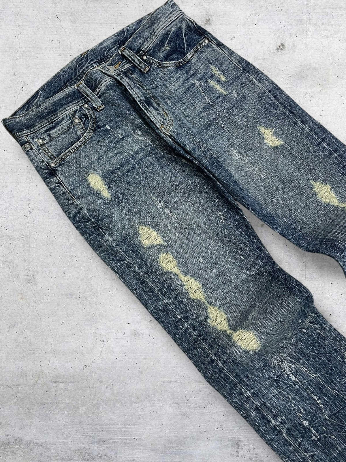 Tornado Mart VINTAGE JAPAN FLARED RIPPED DISTRESSED SPLASH SEMANTIC DENIM Size US 32 / EU 48 - 7 Thumbnail