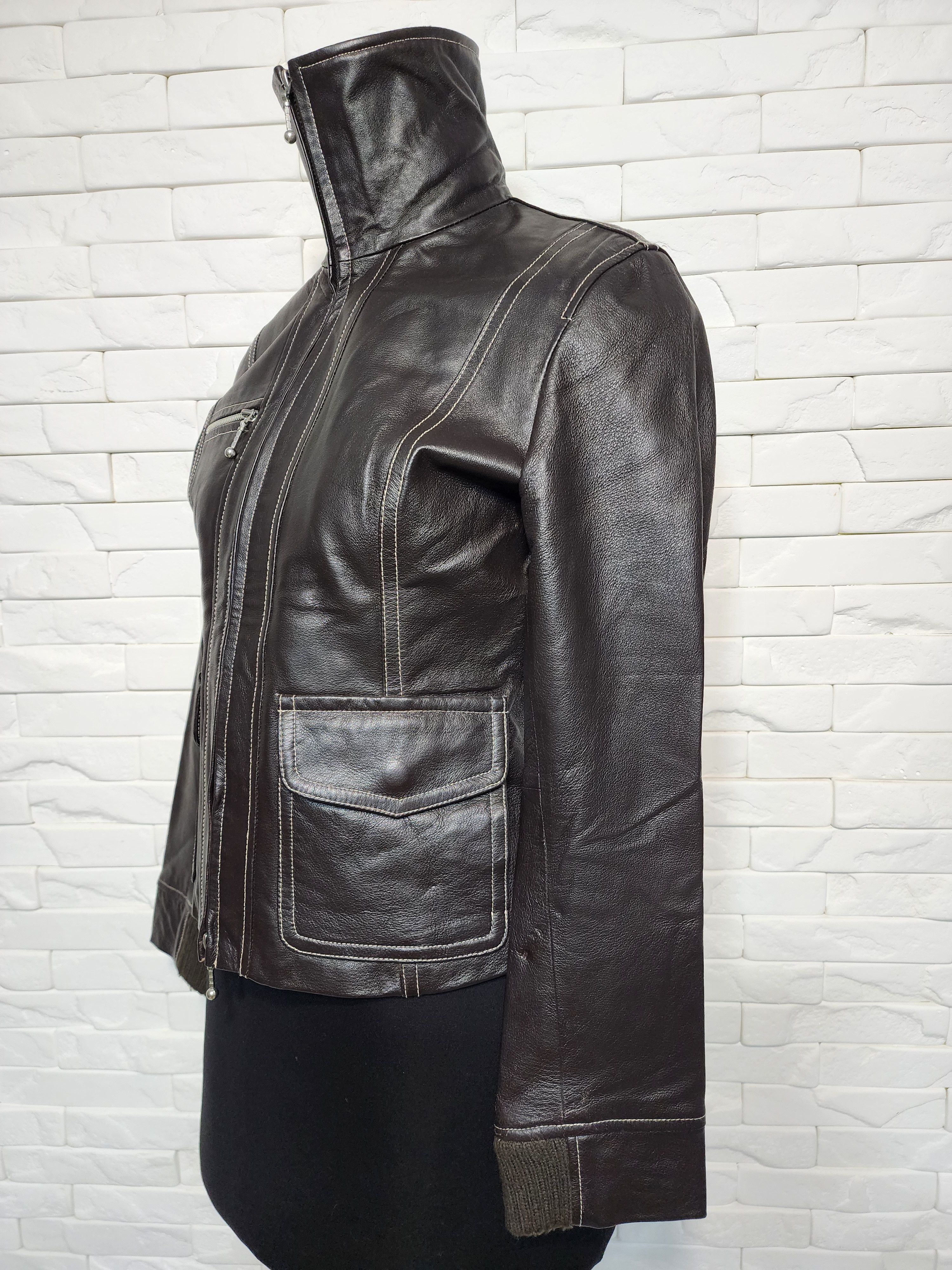 Genuine Leather Brown Leather Jacket: Women's Zip-Up Moto Style Size M / US 6-8 / IT 42-44 - 3 Thumbnail