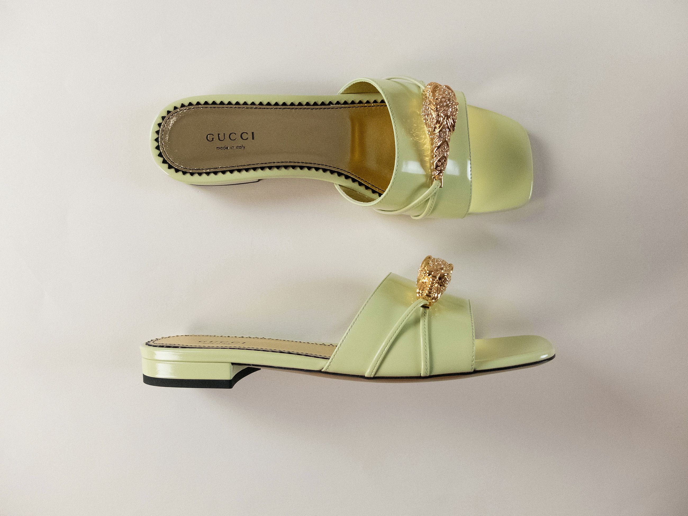 Gucci GUCCI green crystal snake head slide sandals slippers Size US 7.5 / IT 37.5 - 3 Thumbnail