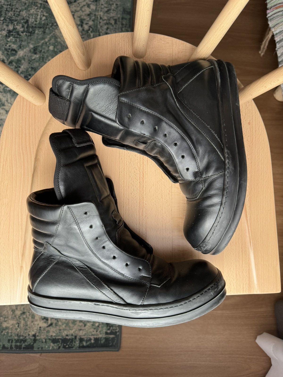 image of Rick Owens Triple Black Geobaskets Shoes, Men's (Size 8)