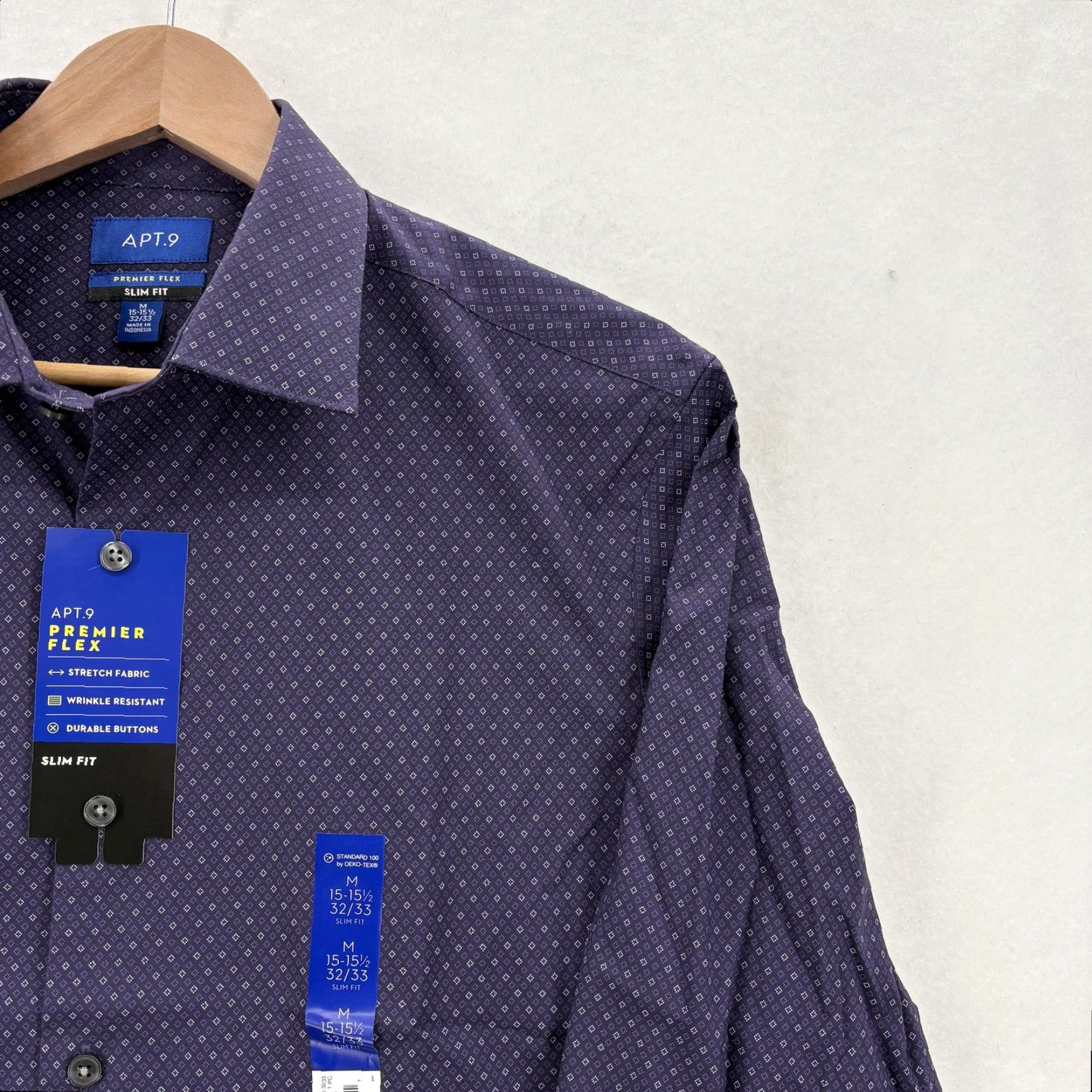 Apt. 9 APT 9 Premier Flex Shirt Mens Medium Purple Slim Fit Wrinkle Resistant Dress Shirt Size US M / EU 48-50 / 2 - 2 Thumbnail