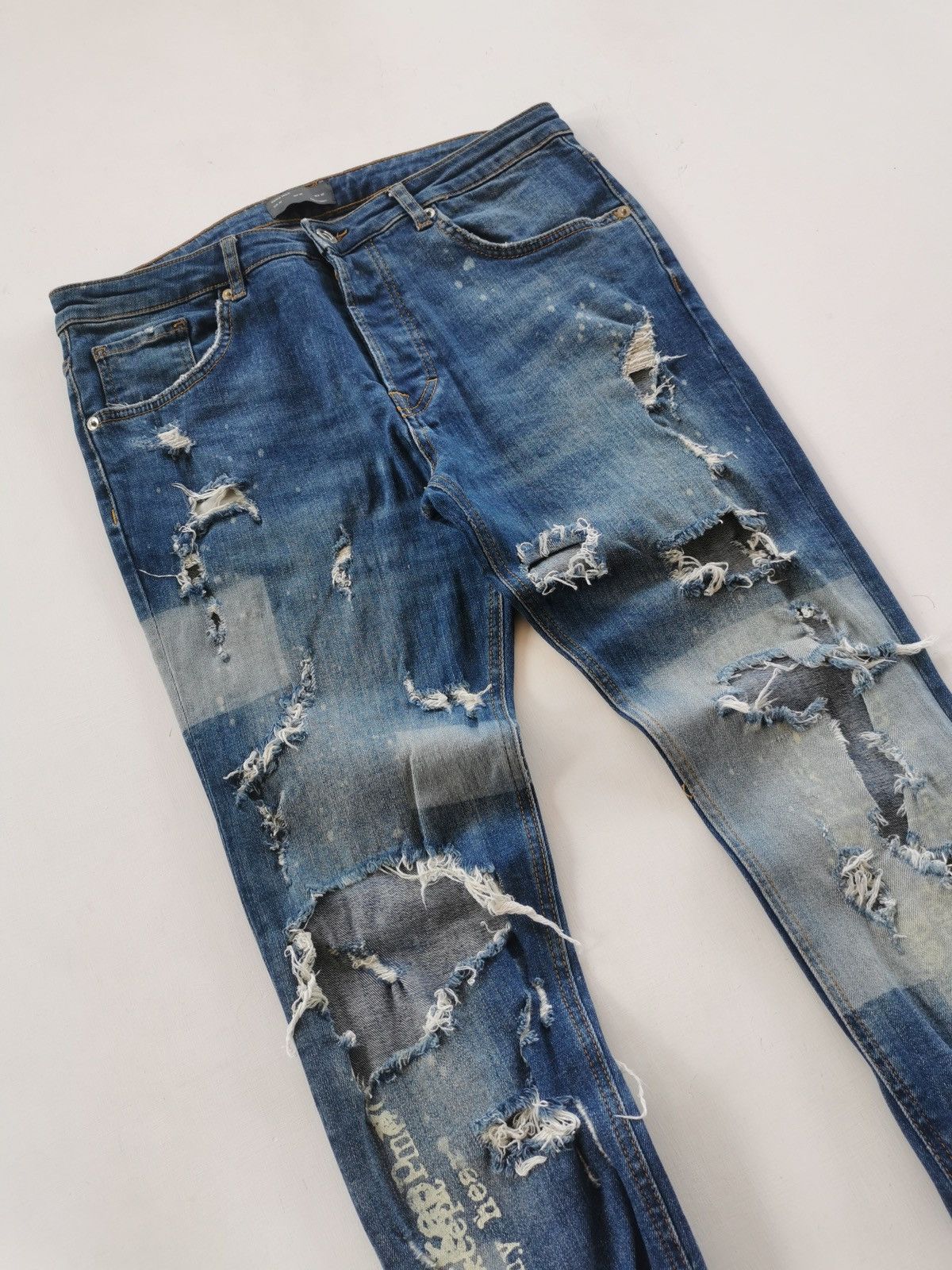 Seditionaries Thrashed Punk Zipper Text Distressed Zara Jeans Size US 32 / EU 48 - 3 Thumbnail