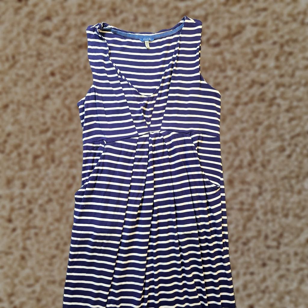 Vintage Joules Dress Womesn 12 Blue White Striped Maxi Stretchy Pockets Casual Capsule Size XL / US 12-14 / IT 48-50 - 1 Thumbnail