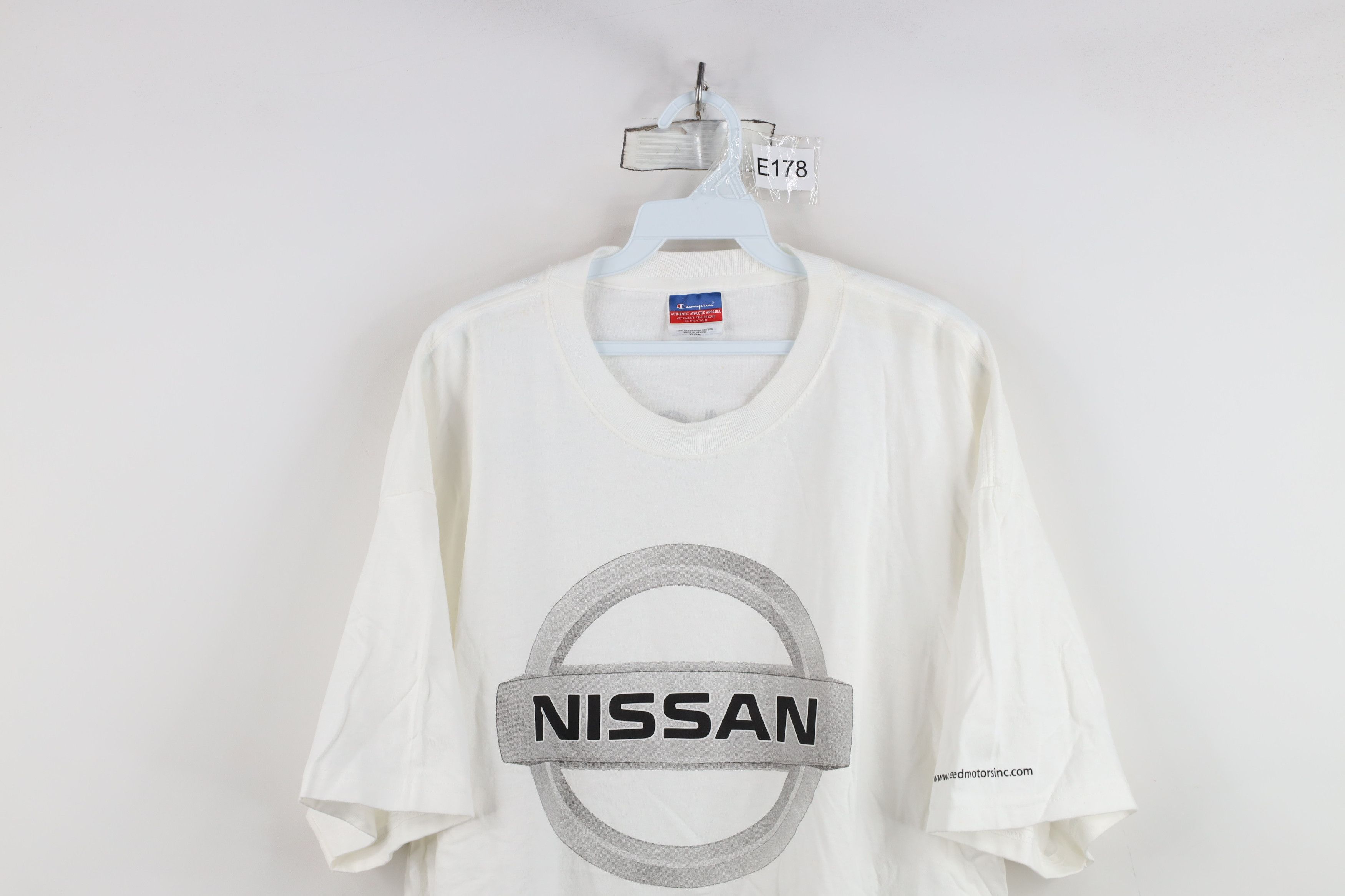Champion Vintage 90s Champion Spell Out Nissan Motors T-Shirt White Size US XL / EU 56 / 4 - 2 Thumbnail