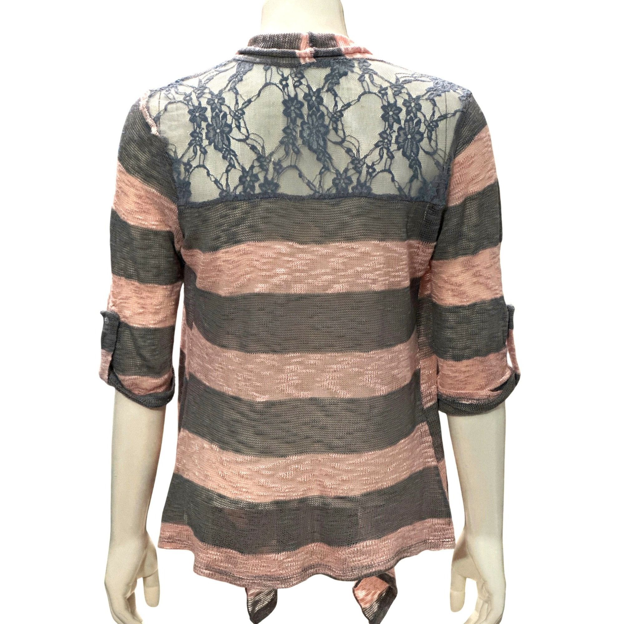 Other CCC Striped Lace Back Open Cardigan Roll Up Sleeves Waterfal Size M / US 6-8 / IT 42-44 - 3 Thumbnail