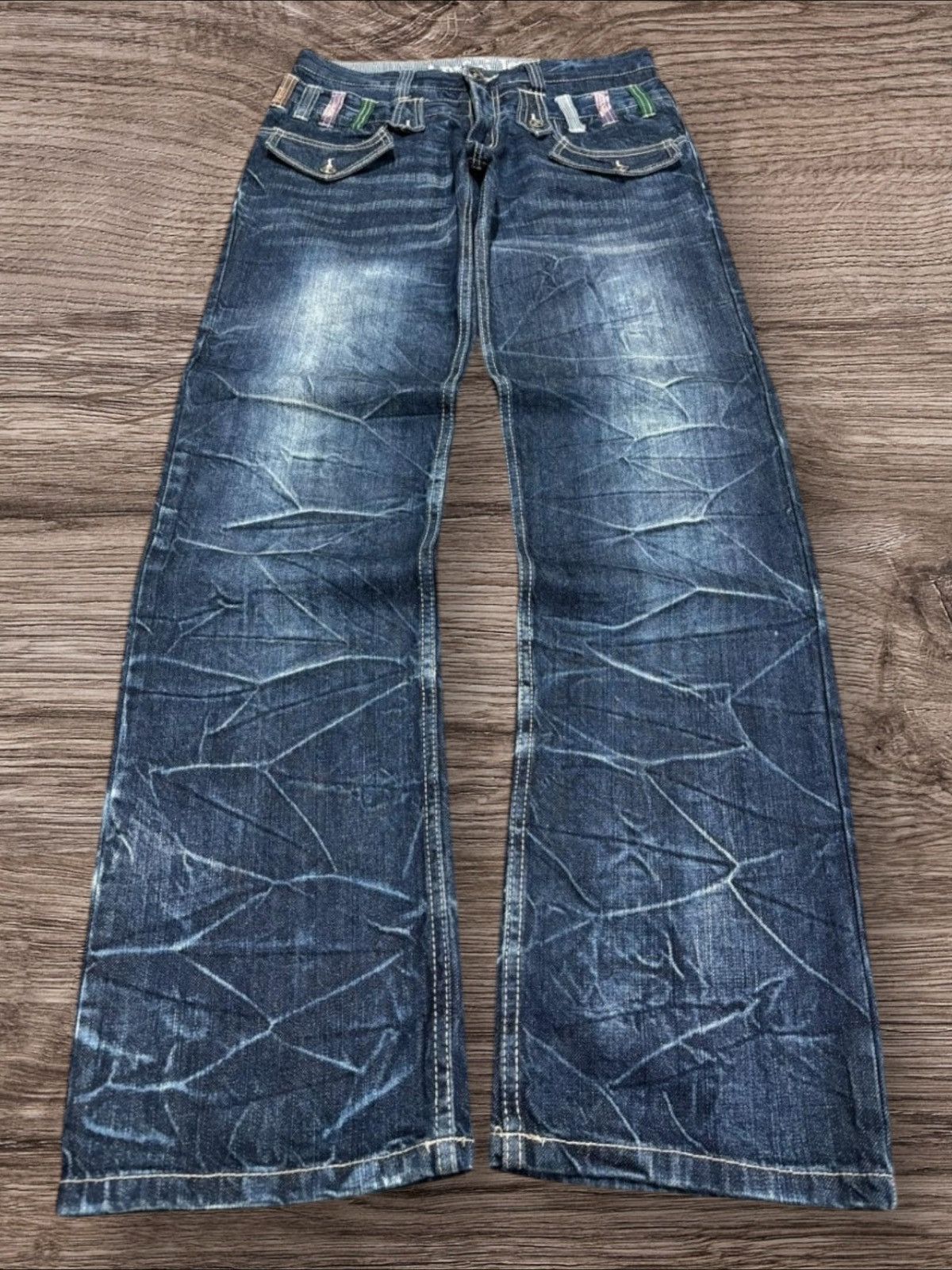 semanticdesign Y2k Punk Style Antfui Double Waist Whisker Faded Punk Jeans Size US 31 - 1 Thumbnail