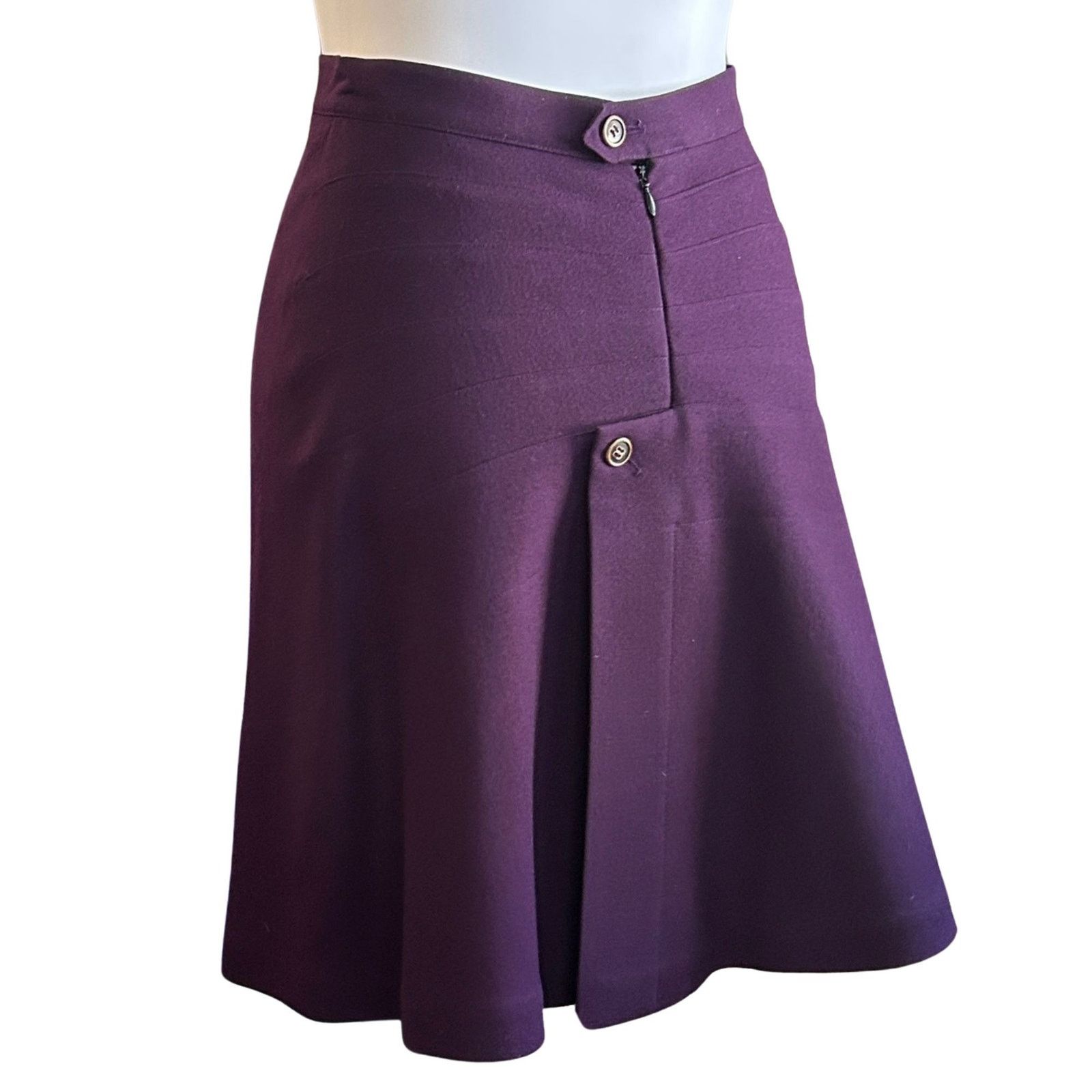 Alaia Rare Alaïa Paris Plum Wool Skirt w/ Sculptural Pleating 1990 Size 26" / US 2 / IT 38 - 3 Thumbnail