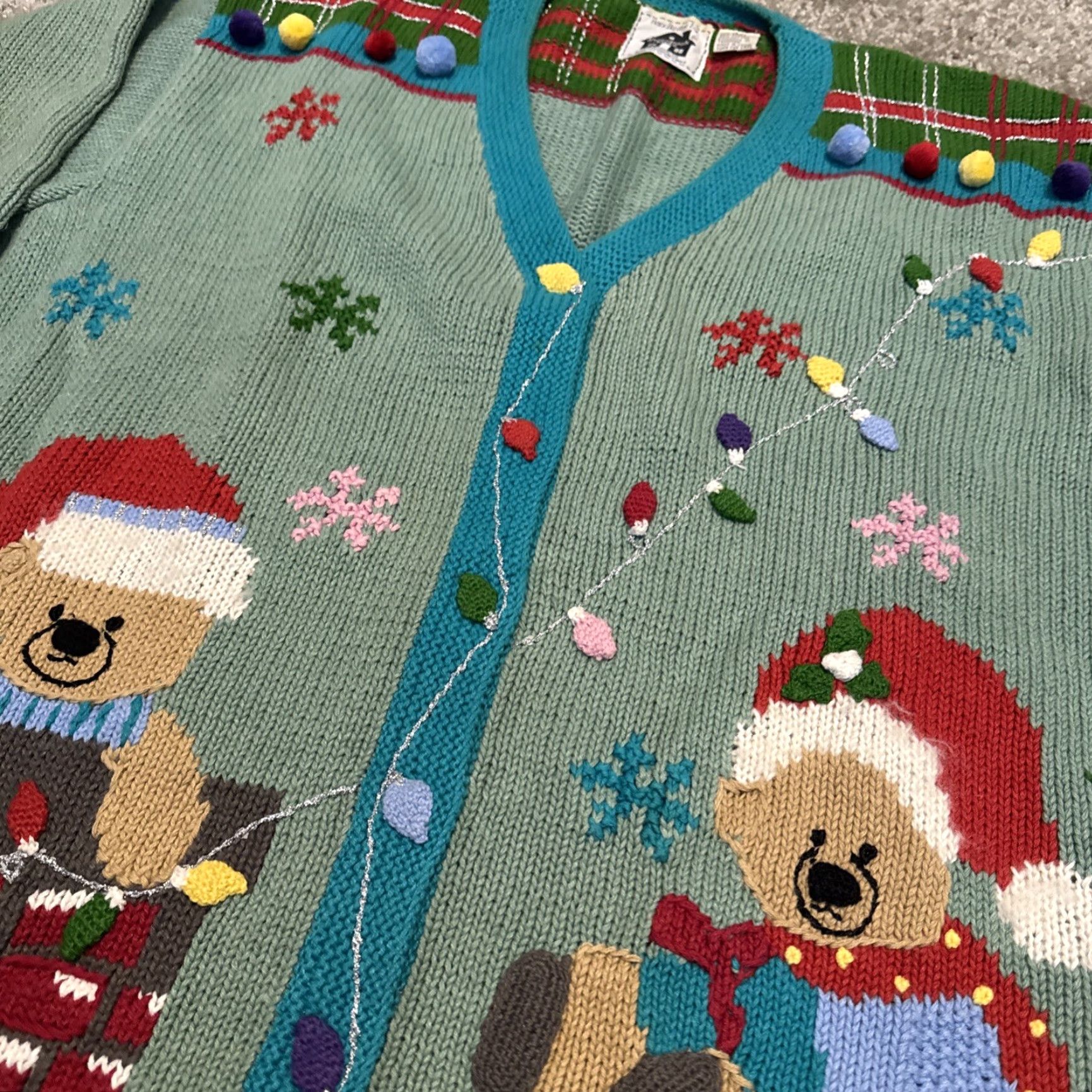 Vintage VINTAGE 90s Storybook Knits Christmas Bears Green Cardigan Sweater 3XL Women Ramie Knit Size XXL / US 16-18 / IT 52-54 - 4 Thumbnail