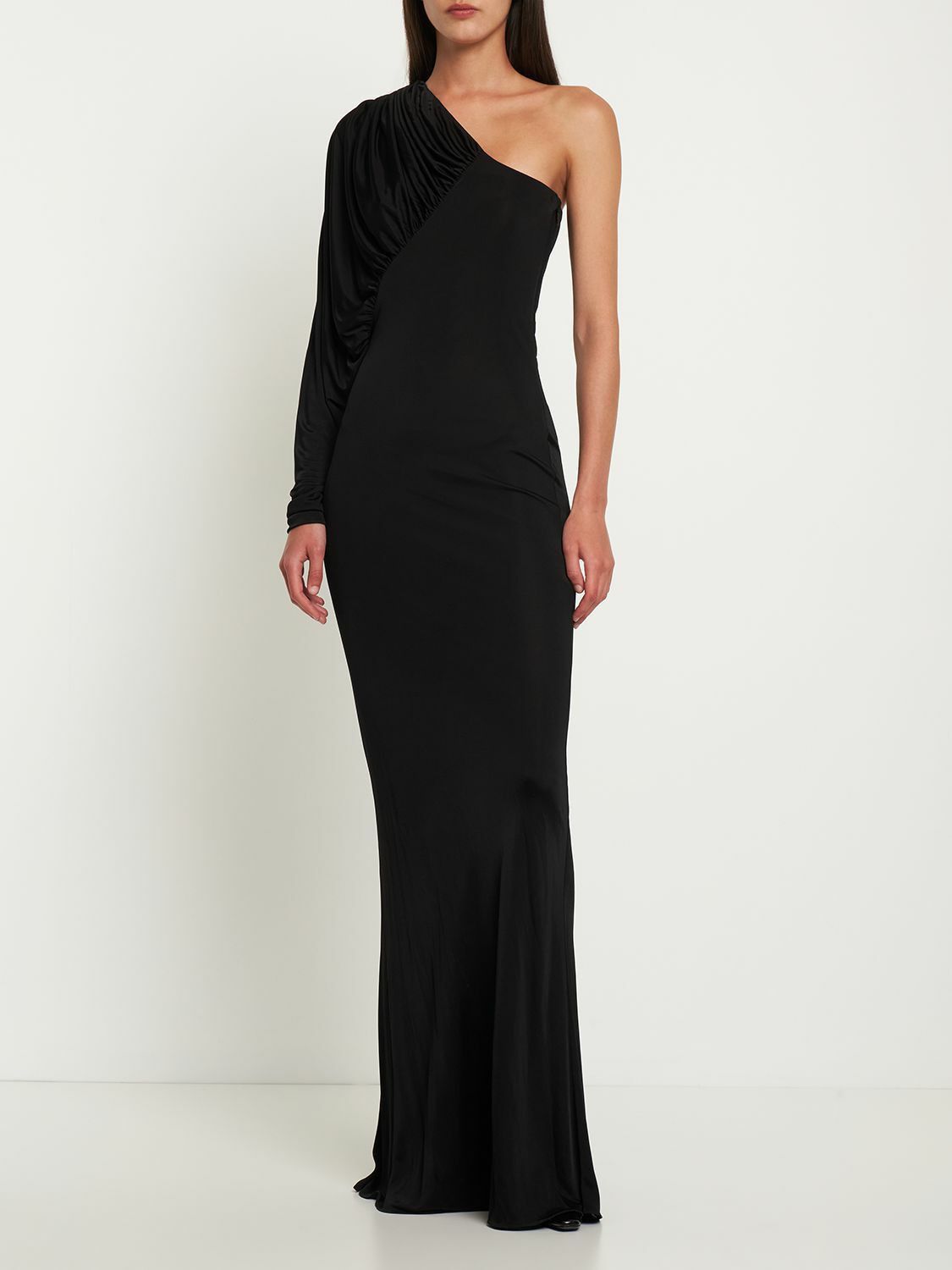 Saint Laurent Paris o1s1wg111024 One Shoulder Viscose Maxi Dress in Black Size XS / US 0-2 / IT 36-38 - 2 Thumbnail