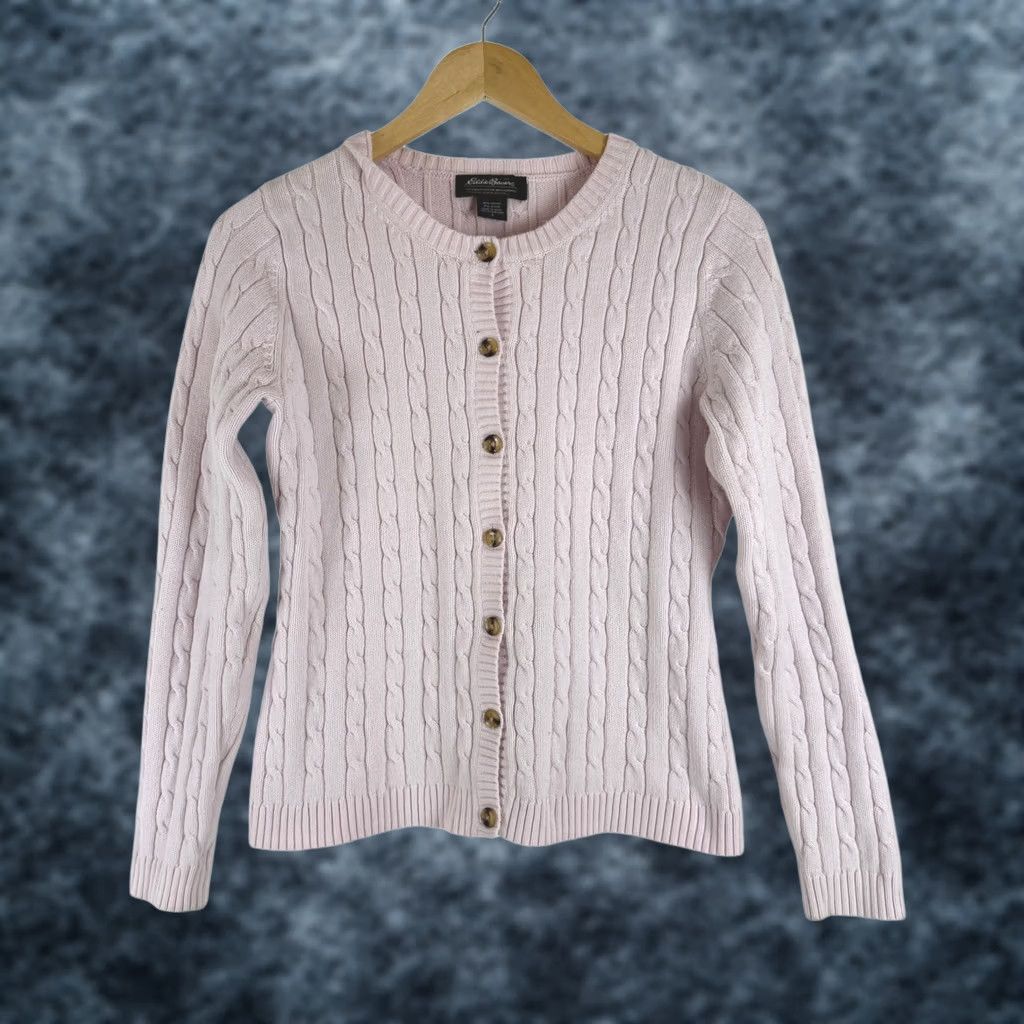 Eddie Bauer Eddie Bauer Womens Pink Cable Knit Cotton Blend Cardigan Sweater S Preppy Barbie Vintage Size S / US 4 / IT 40 - 1 Thumbnail