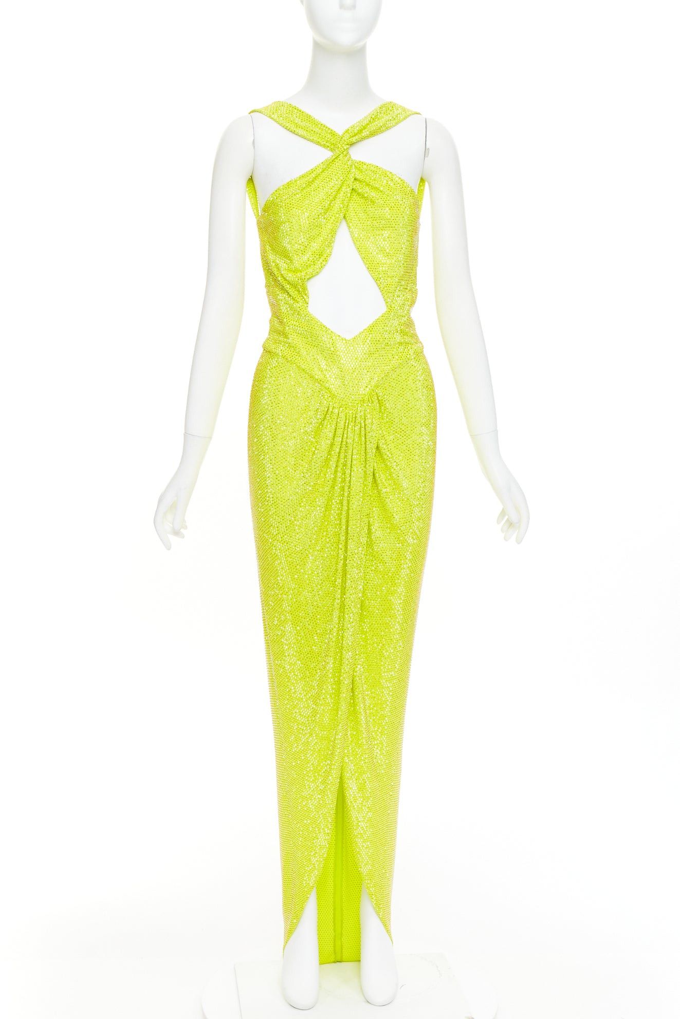 Alexandre Vauthier rare ALEXANDRE VAUTHIER COUTURE AW2023 strass crystal neon yellow cut out halter draped gown Size S / US 4 / IT 40 - 1 Thumbnail