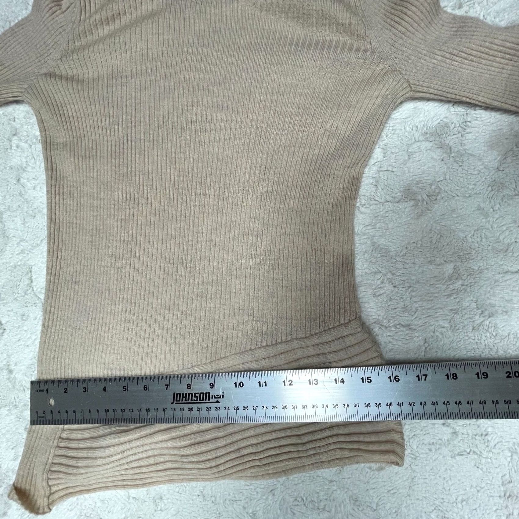 Allsaints Allsaints Keld Crew Neck Ribbed Merino Wool Asymmetric Sweater Tan Medium Women’s Knit Long Sleeve Slim Pullover Size M / US 6-8 / IT 42-44 - 7 Thumbnail