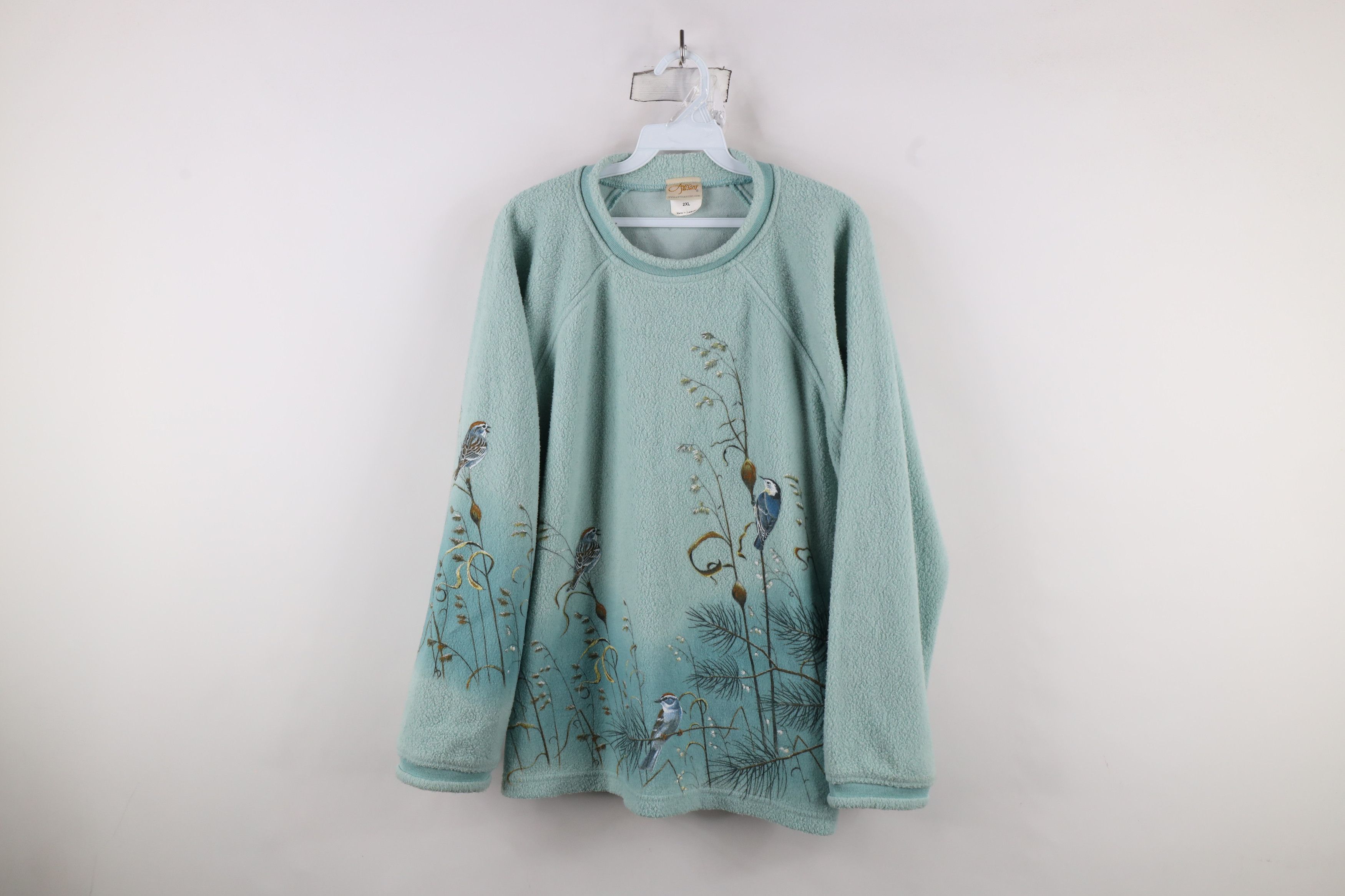 Vintage Vintage 90s Country Primitive Marled Fleece Sweater Teal Size XXL / US 16-18 / IT 52-54 - 1 Thumbnail