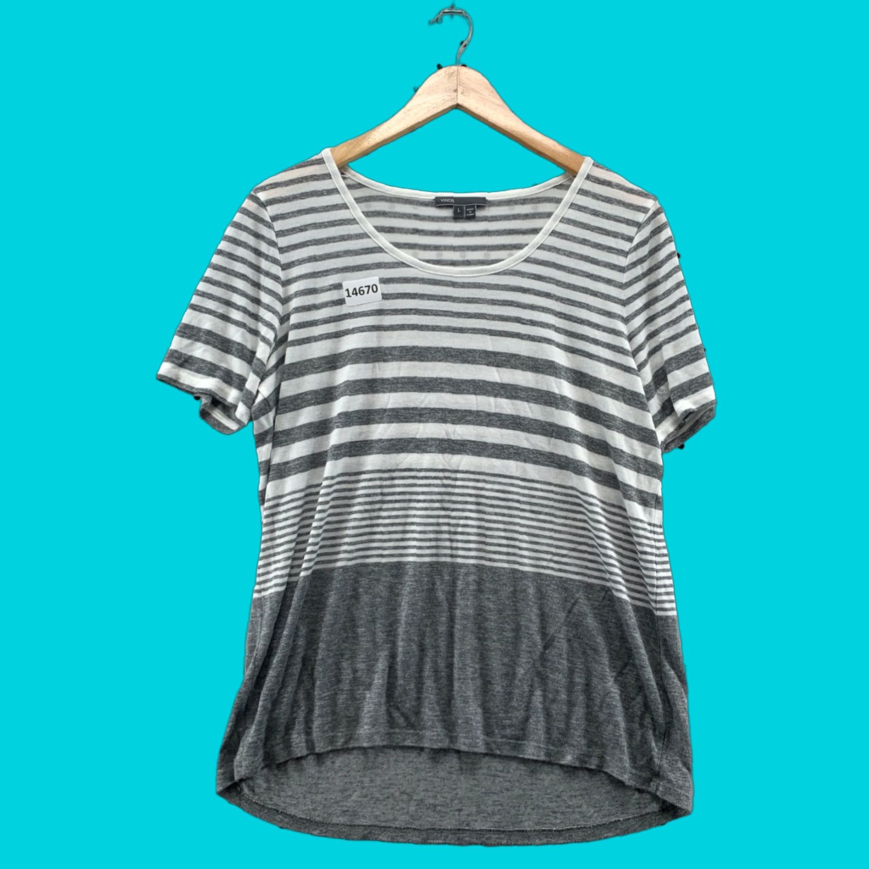 Vince Vince. Women Gray Short Sleeve T-Shirt Large Ladies Striped Short Sleeve Size L / US 10 / IT 46 - 1 Thumbnail