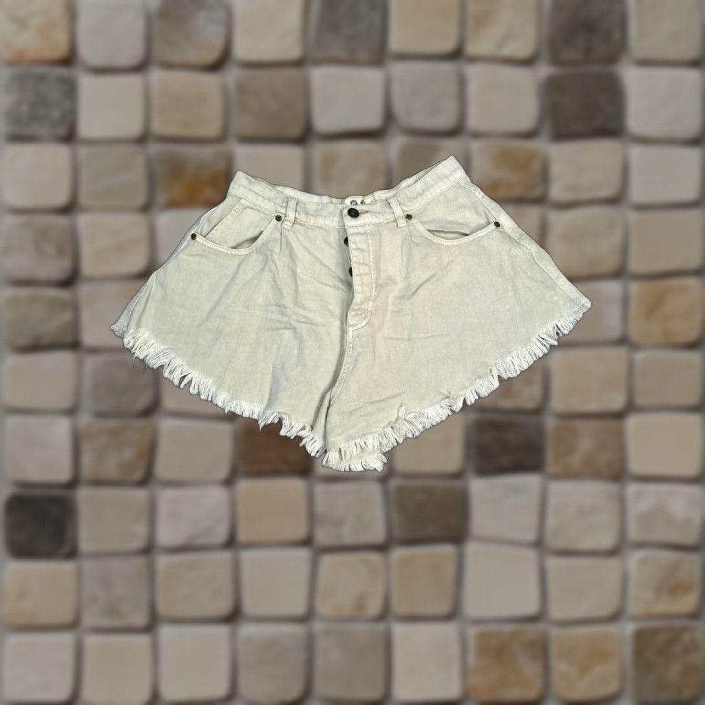 Free People VINTAGE Free People We The Free Shorts Women 28 Beige Cut Off Denim High Rise Fringe Hem Size 28" / US 6 / IT 42 - 1 Thumbnail