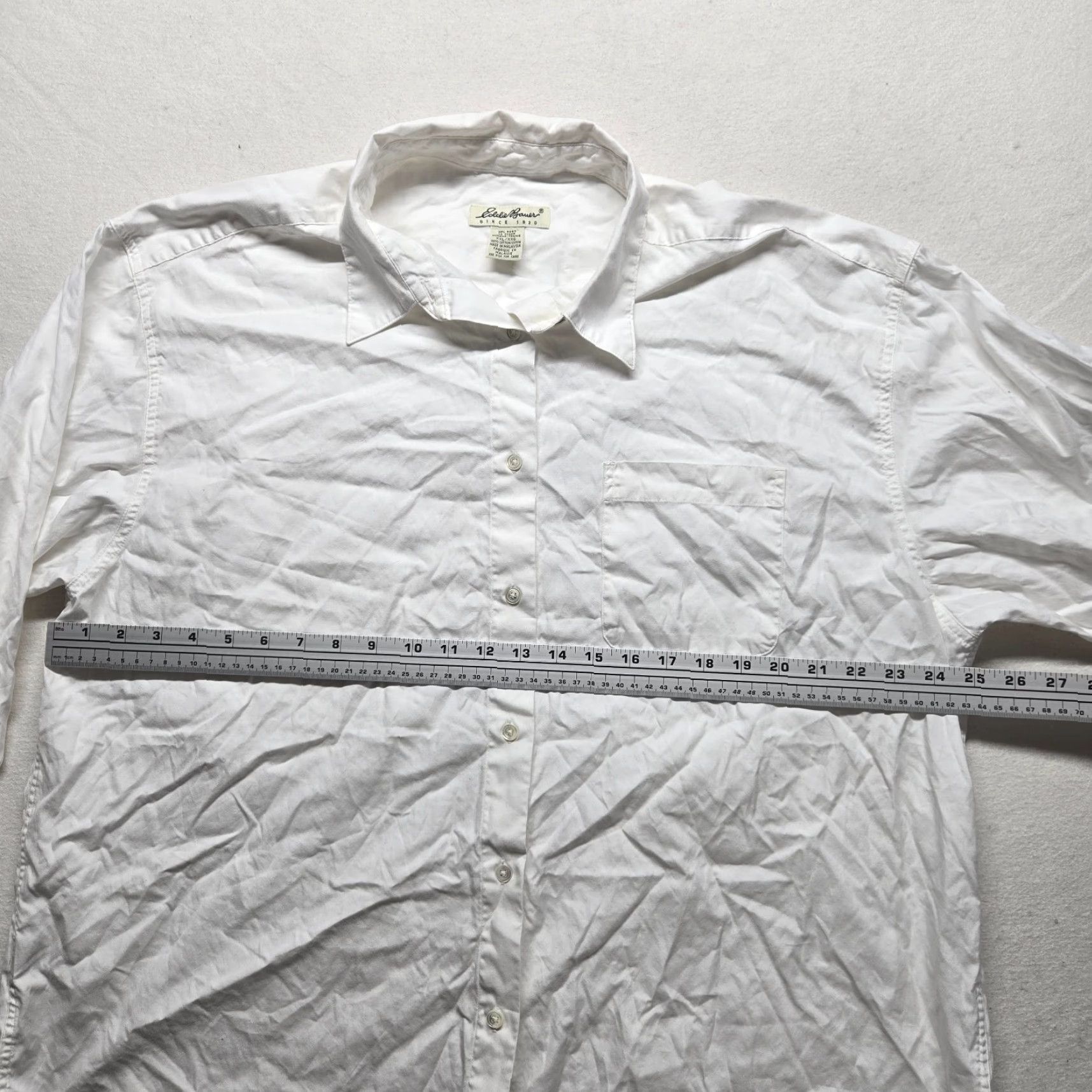 Eddie Bauer VINTAGE Eddie Bauer Dress Shirt Solid White 100% Cotton Button-Down Adult Men 2XL White Mens Dress Shirt Size 48R - 3 Thumbnail