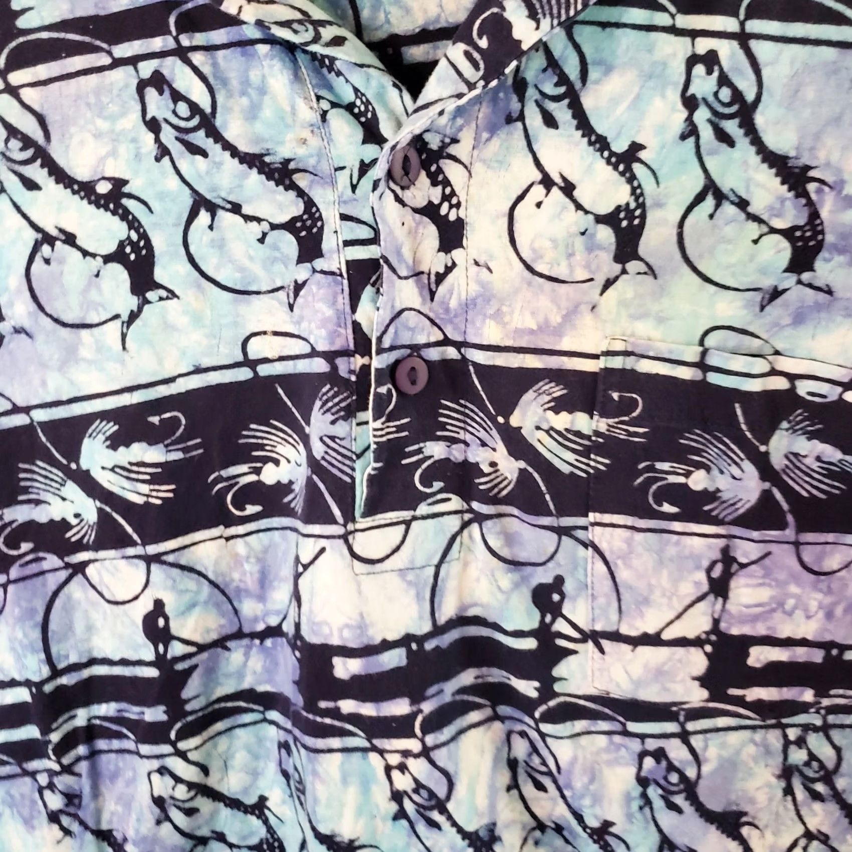 Vintage Rum Reggae Polo Shirt Mens XXL Short Sleeve Cotton Fly Fish Printed Blue Black Size US XXL / EU 58 / 5 - 4 Thumbnail