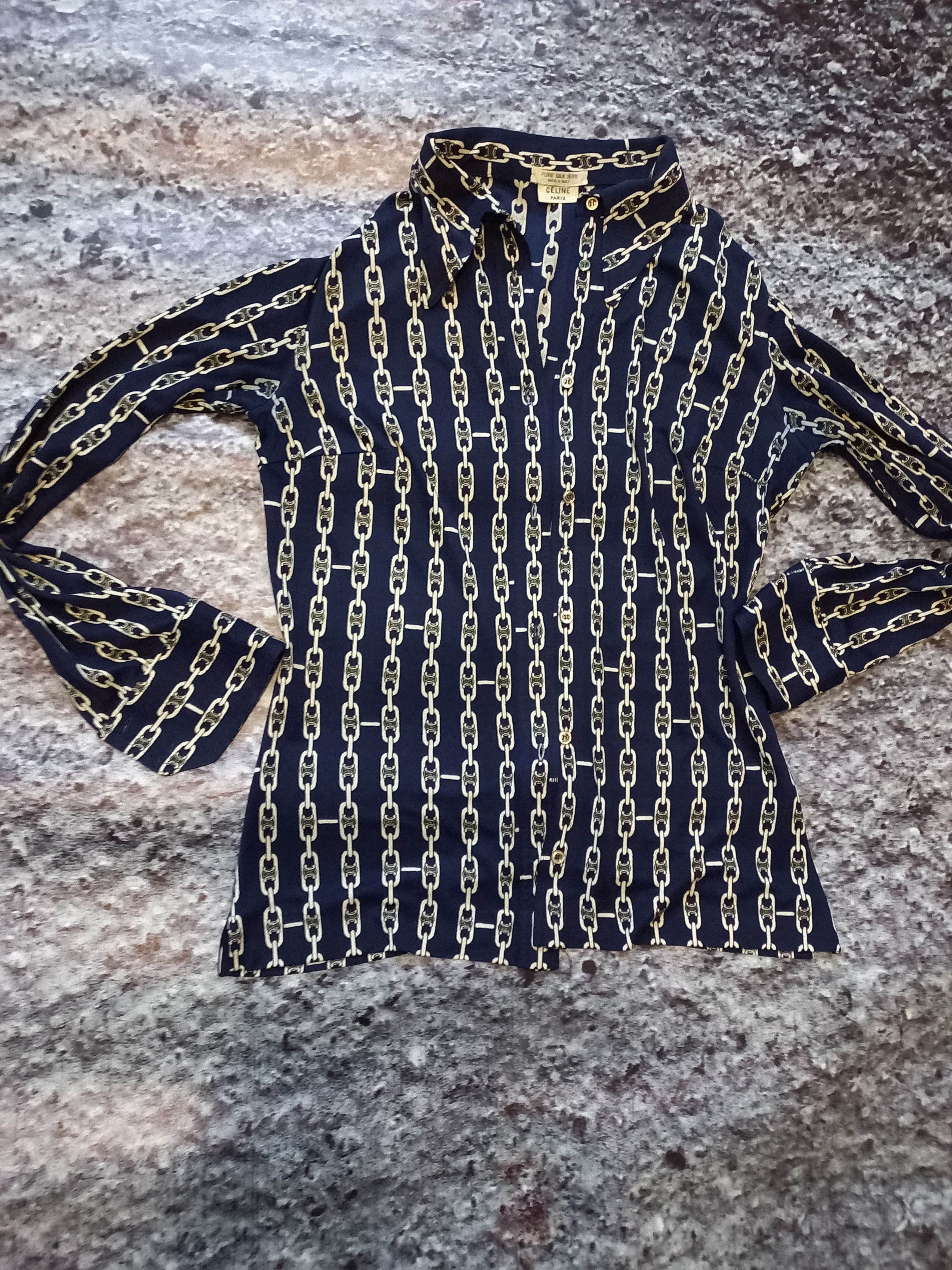 Celine × Vintage Shirt Celine Blue Womens, Pure Shilk 100 Size L / US 10 / IT 46 - 3 Thumbnail