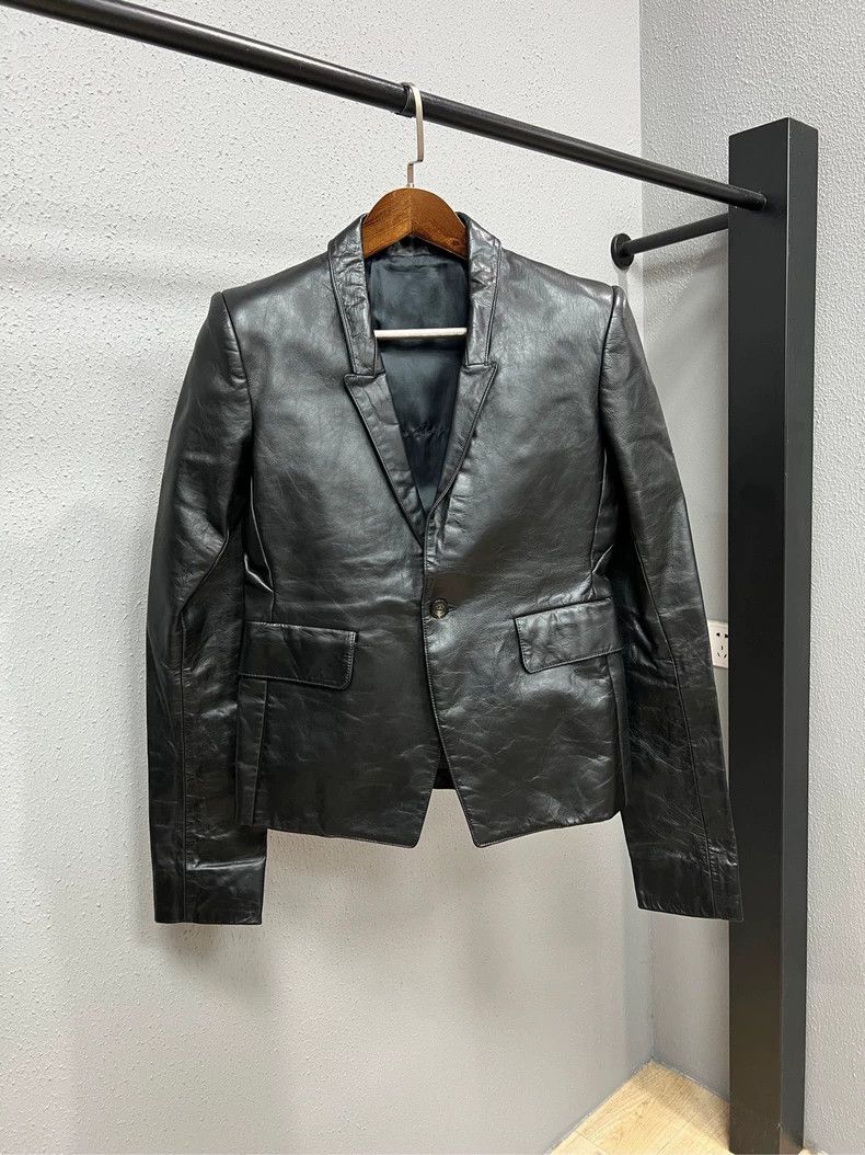 rick owens leather blazer in black-dmc