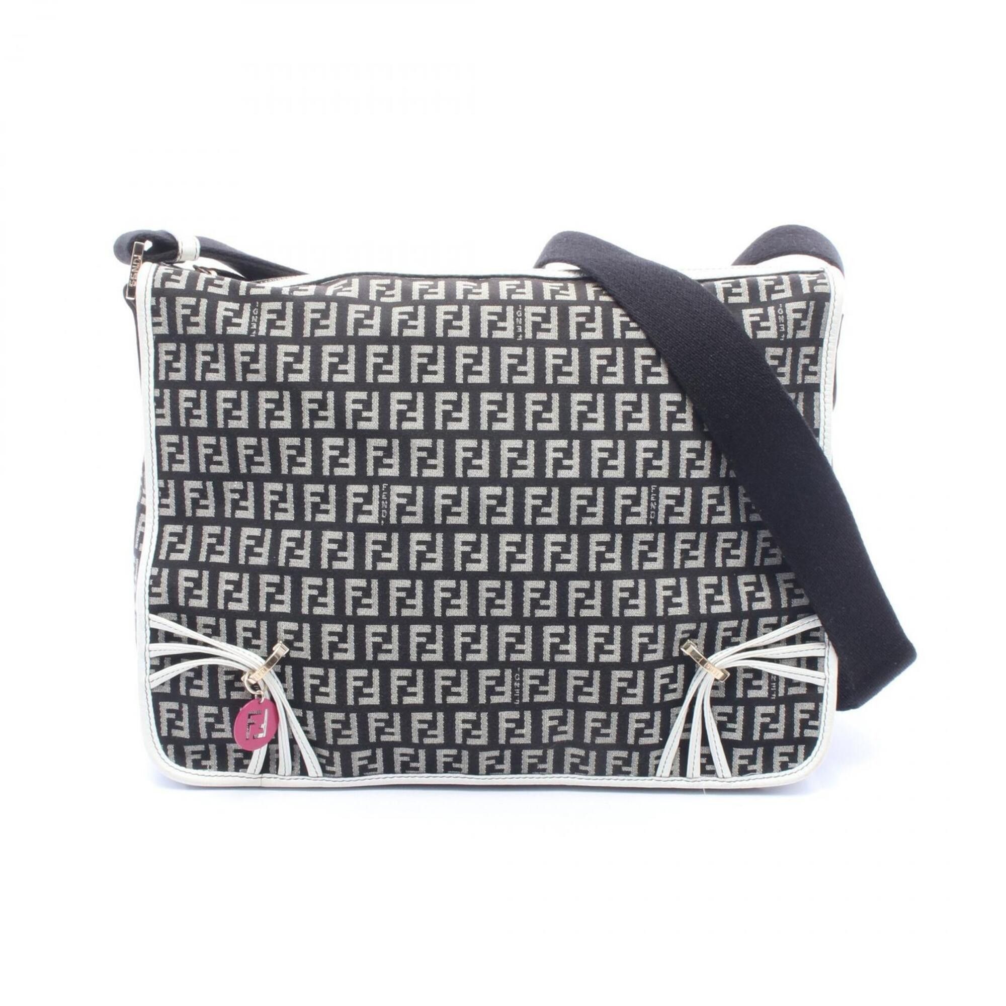 Fendi Fendi Zucchino Shoulder Bag/Handbag, Canvas/Leather, Women's, Black, Gray, White Size ONE SIZE - 1 Thumbnail